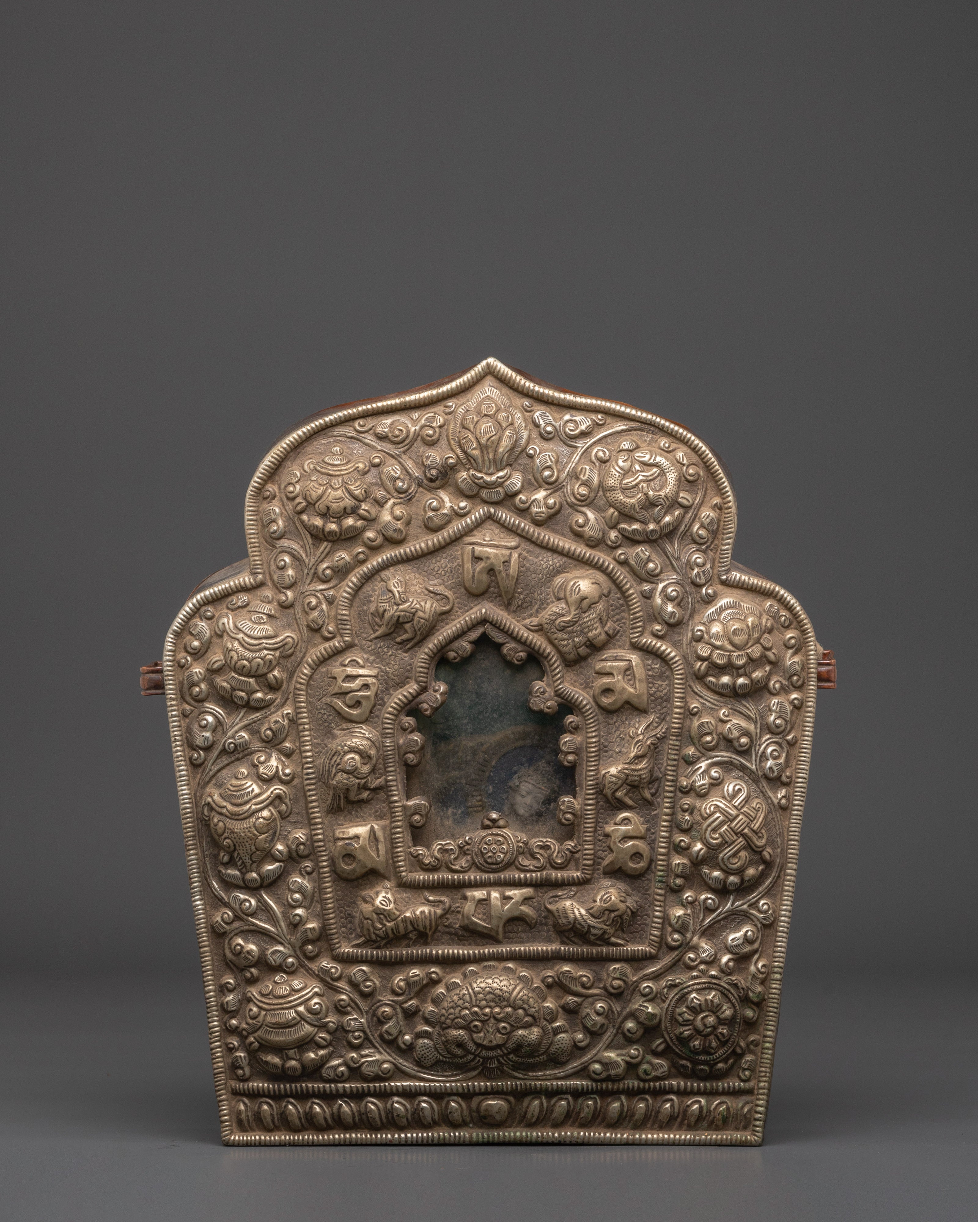 Buddhist Ghau Box with Symbols | Handcrafted Tibetan Shrine Box