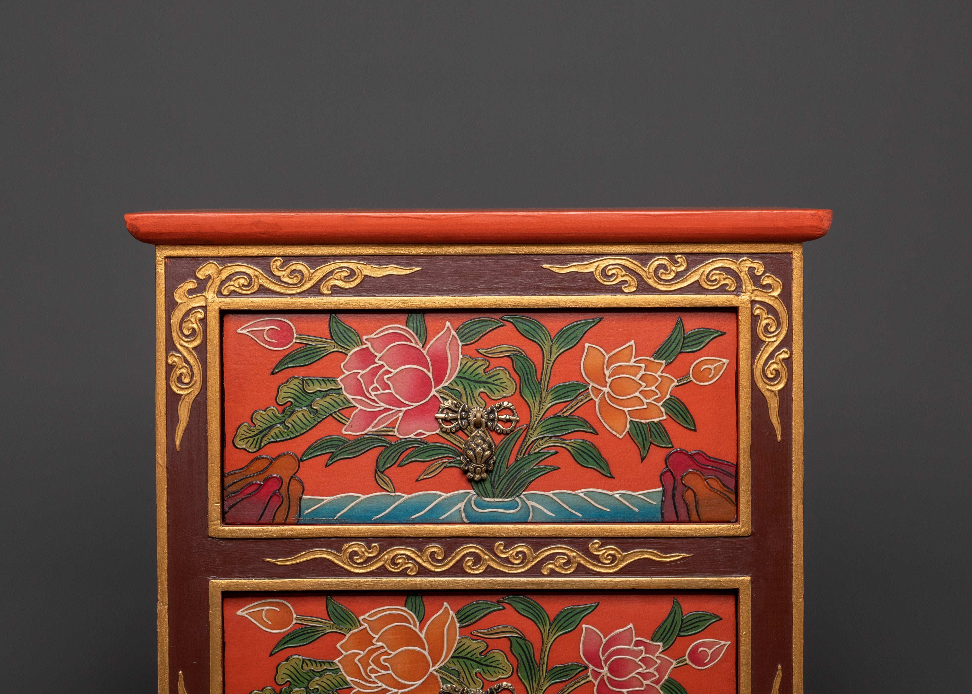 Tibetan Buddhist Drawer Box | Handcrafted Wooden Storage Box