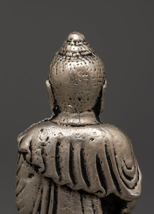Amitabha Buddha Sacred Statue | White Metal Buddhist Sculpture for Meditation Altar