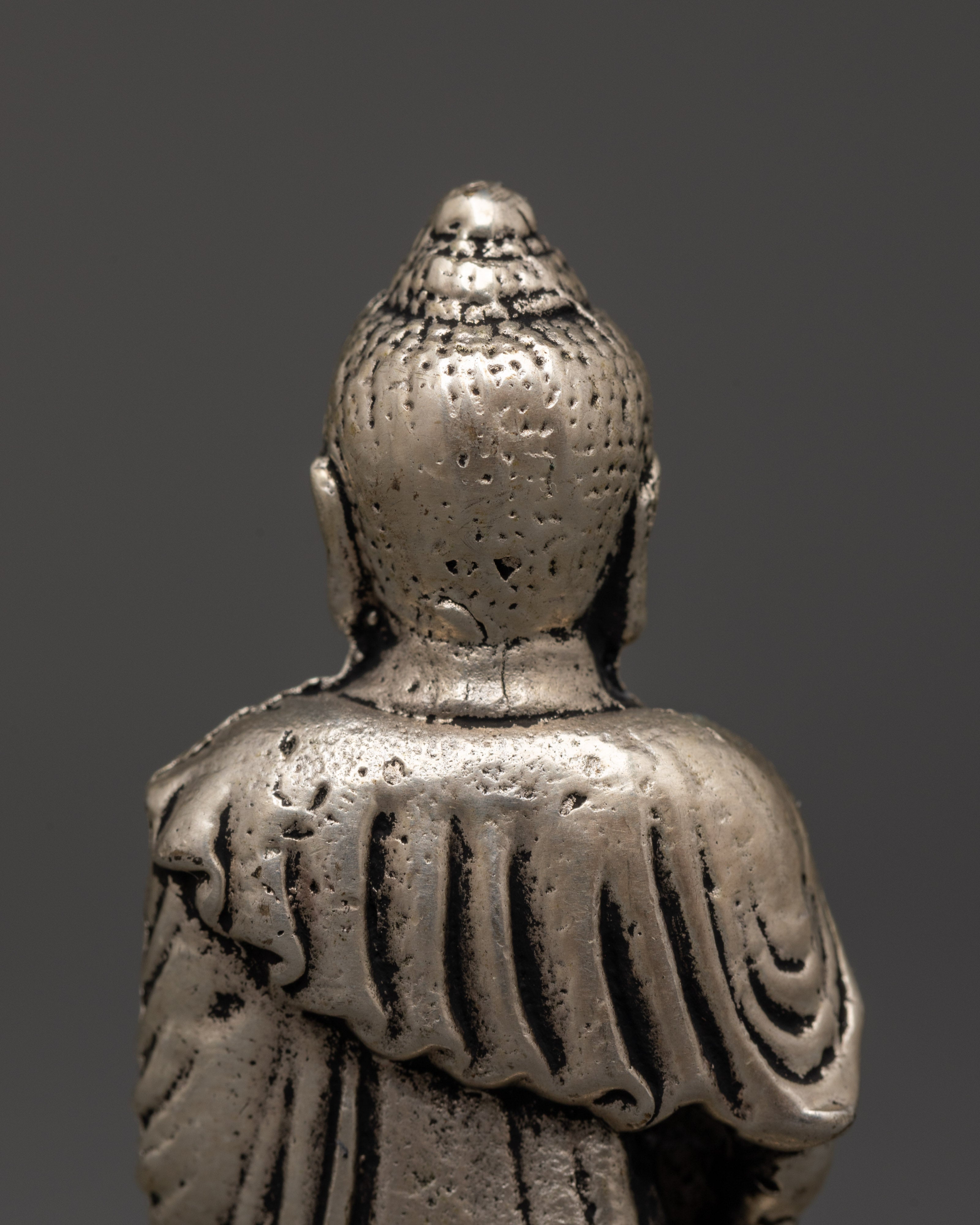 Amitabha Buddha Sacred Statue | White Metal Buddhist Sculpture for Meditation Altar