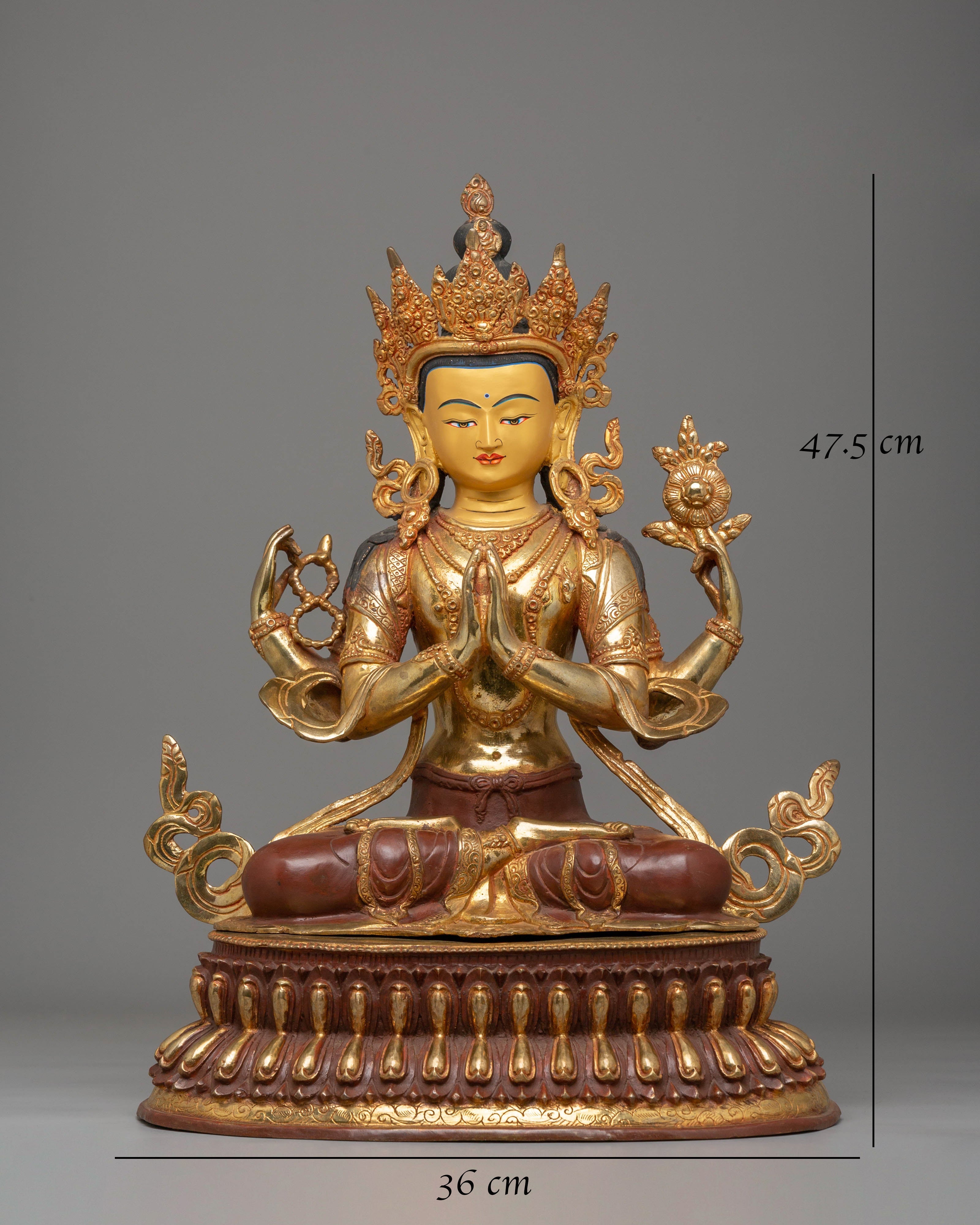 Handcrafted Chenrezig Golden Statue | Tibetan Buddhist Deity