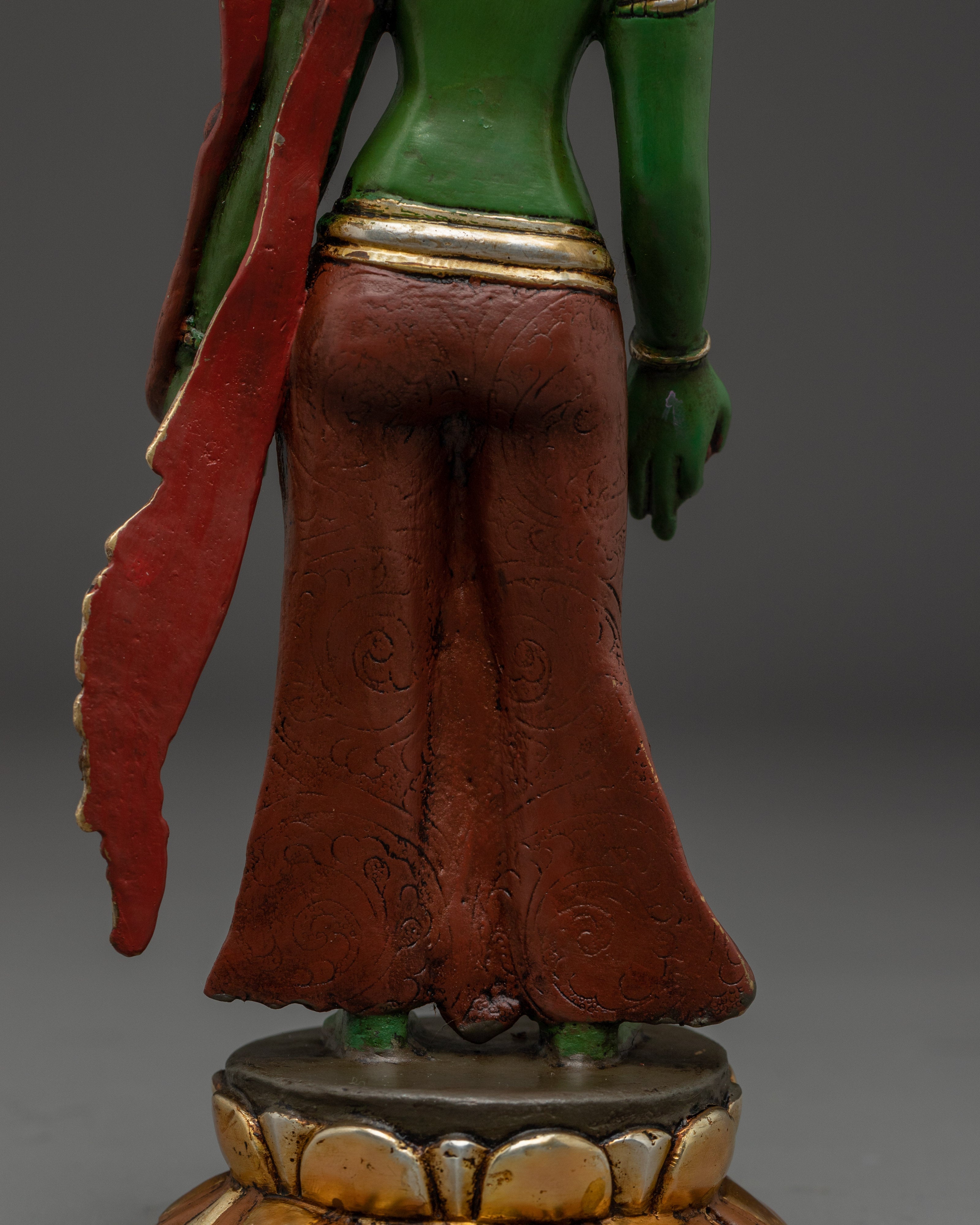 Colorful Radiant Shyama Tara Standing Statue | Green Tara - Mother of All Buddhas