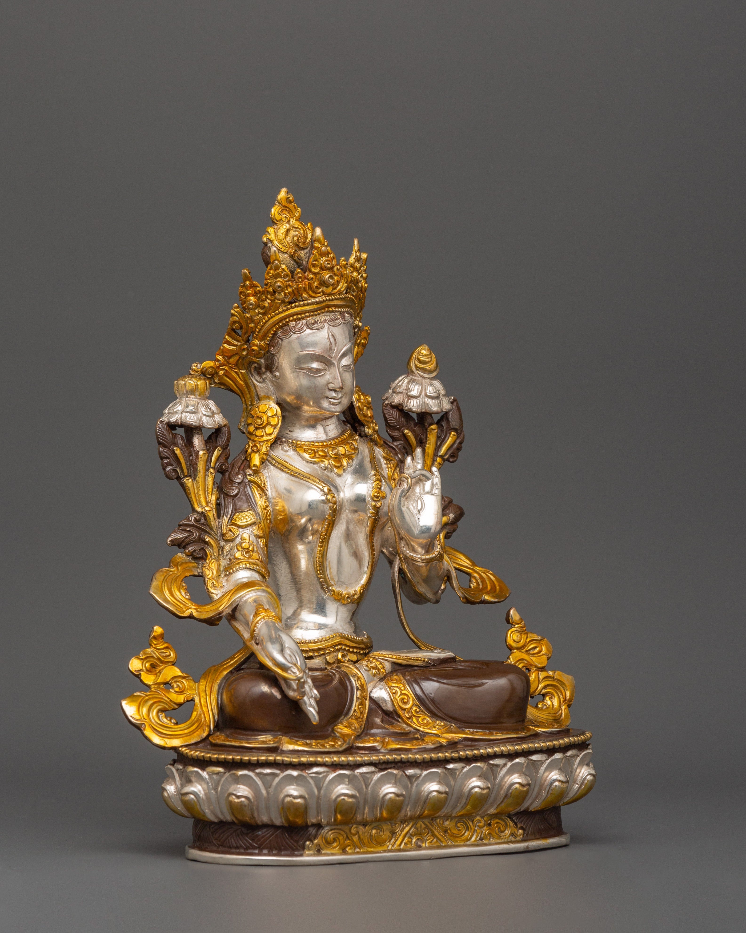Silver Plated White Tara Statue | The Goddess of Healing