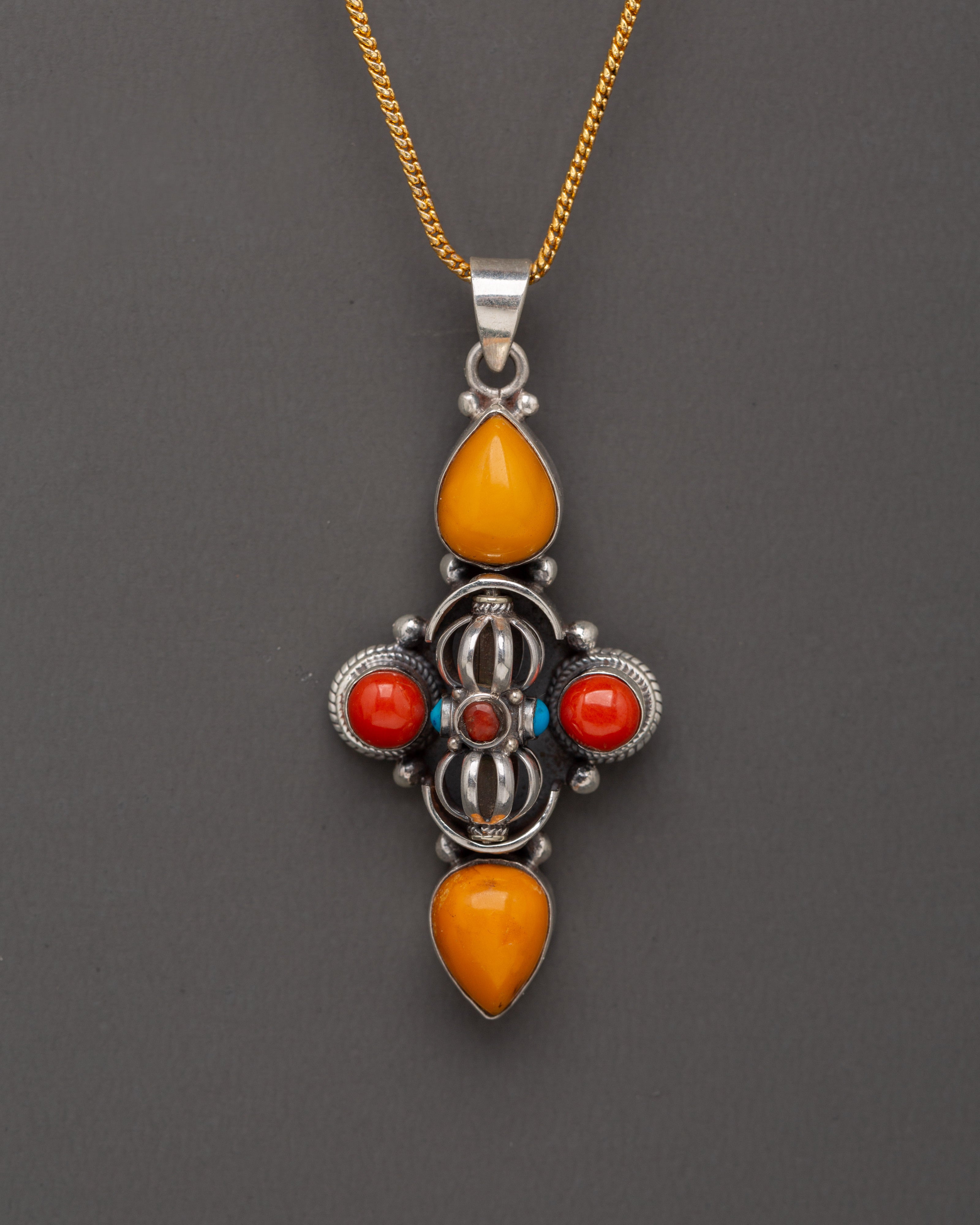 Vajra Locket with Sacred Stones | Tibetan Spiritual Jewelry
