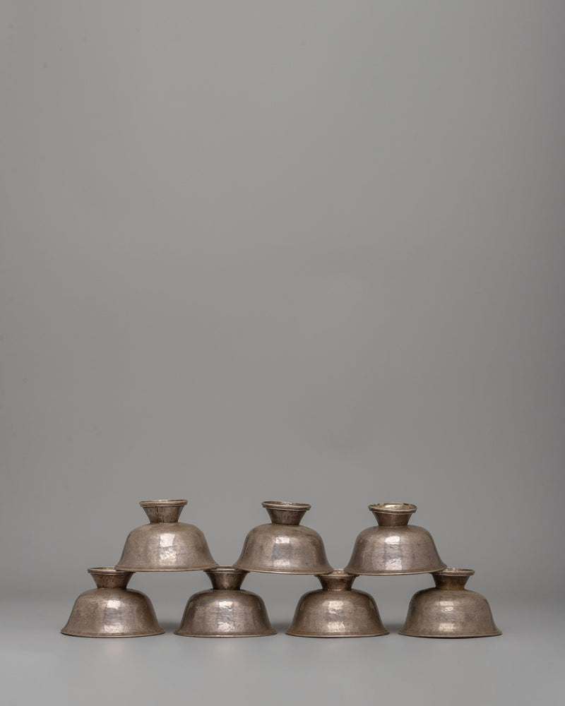 85% Silver Offering Bowls Set | Perfect for Tibetan Buddhist Altars