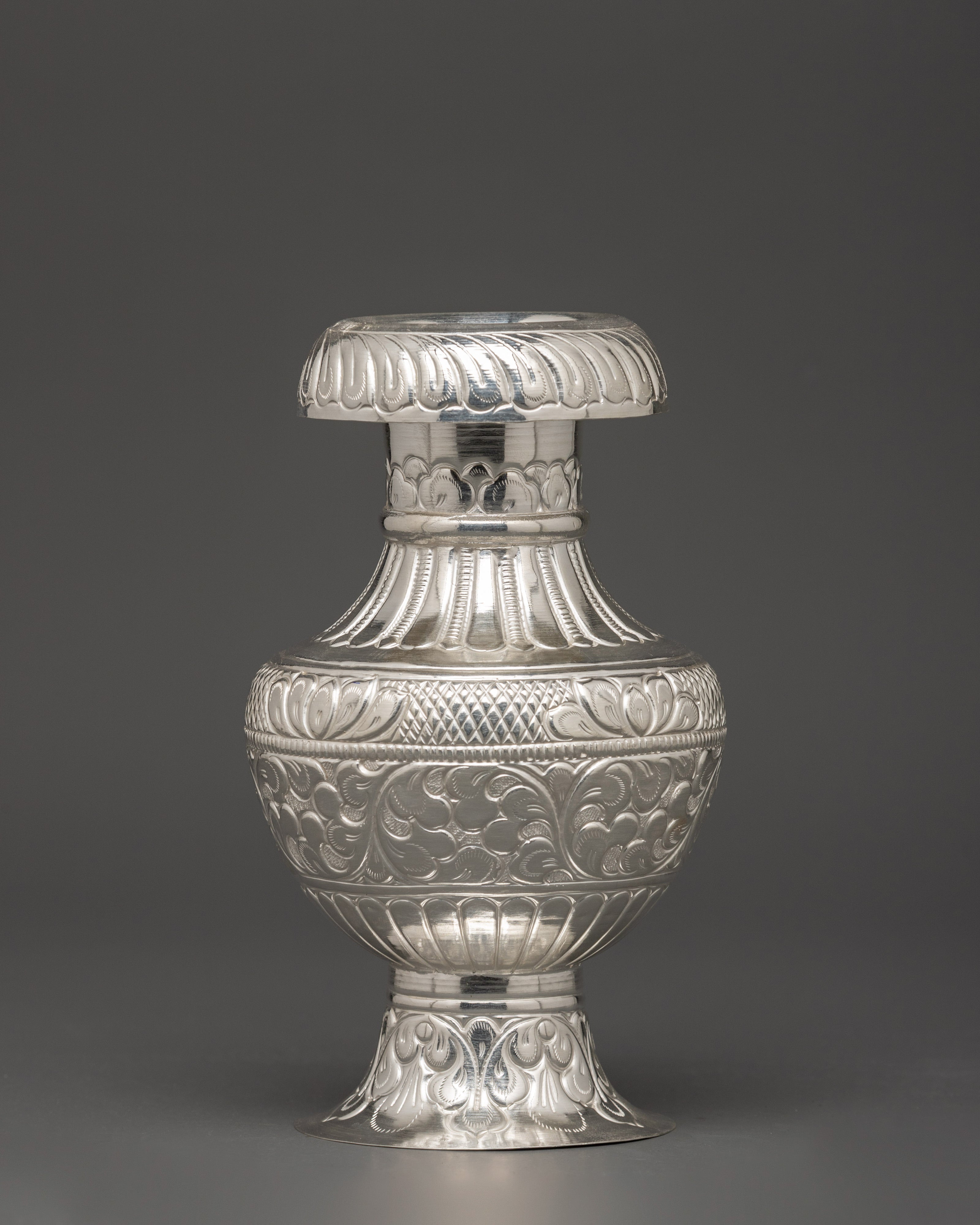 Pure Silver Karuwa with Floral Engraving | Buddhist Offering
