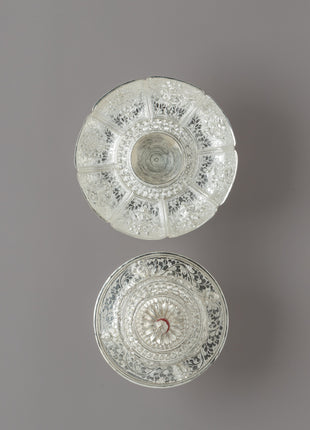 Traditional Silver Tea Cup with Red Stone on Top | Tibetan Buddhism Decor