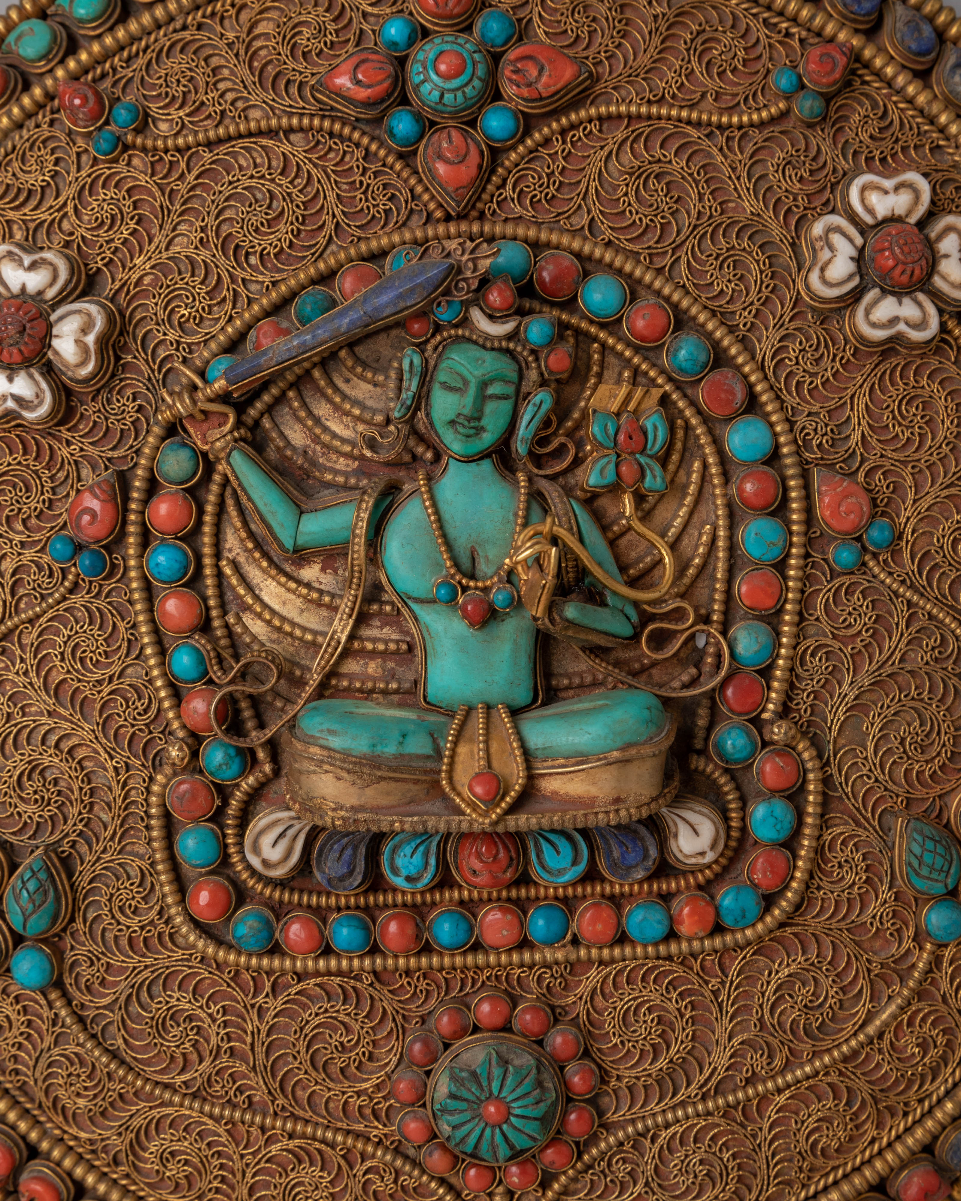 Sacred Tibetan Manjushri Wall Hanging | Buddhist Copper Art