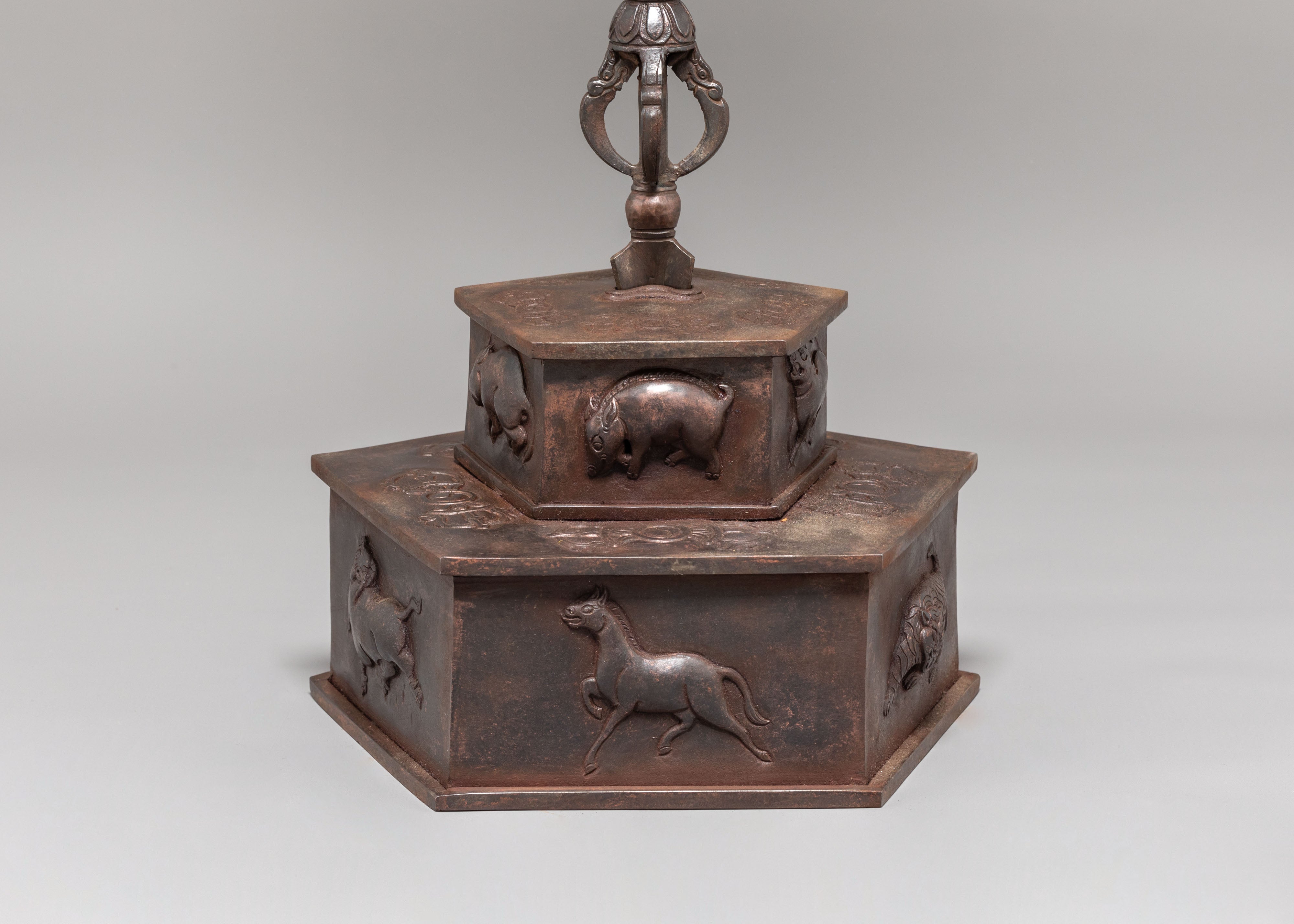 Sacred Ritual Item Khatan | Tibetan Oxidized Copper Ritual Staff