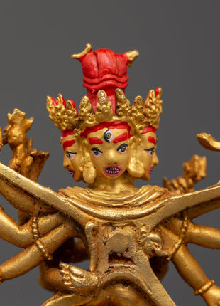Chakrasambhara Statue in Gold-Plated Copper | Tantric Deity Sculpture for Zen Artwork