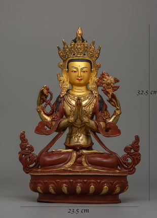Chenrezig Compassionate Buddha Statue | Divine Spiritual Artwork From Nepal