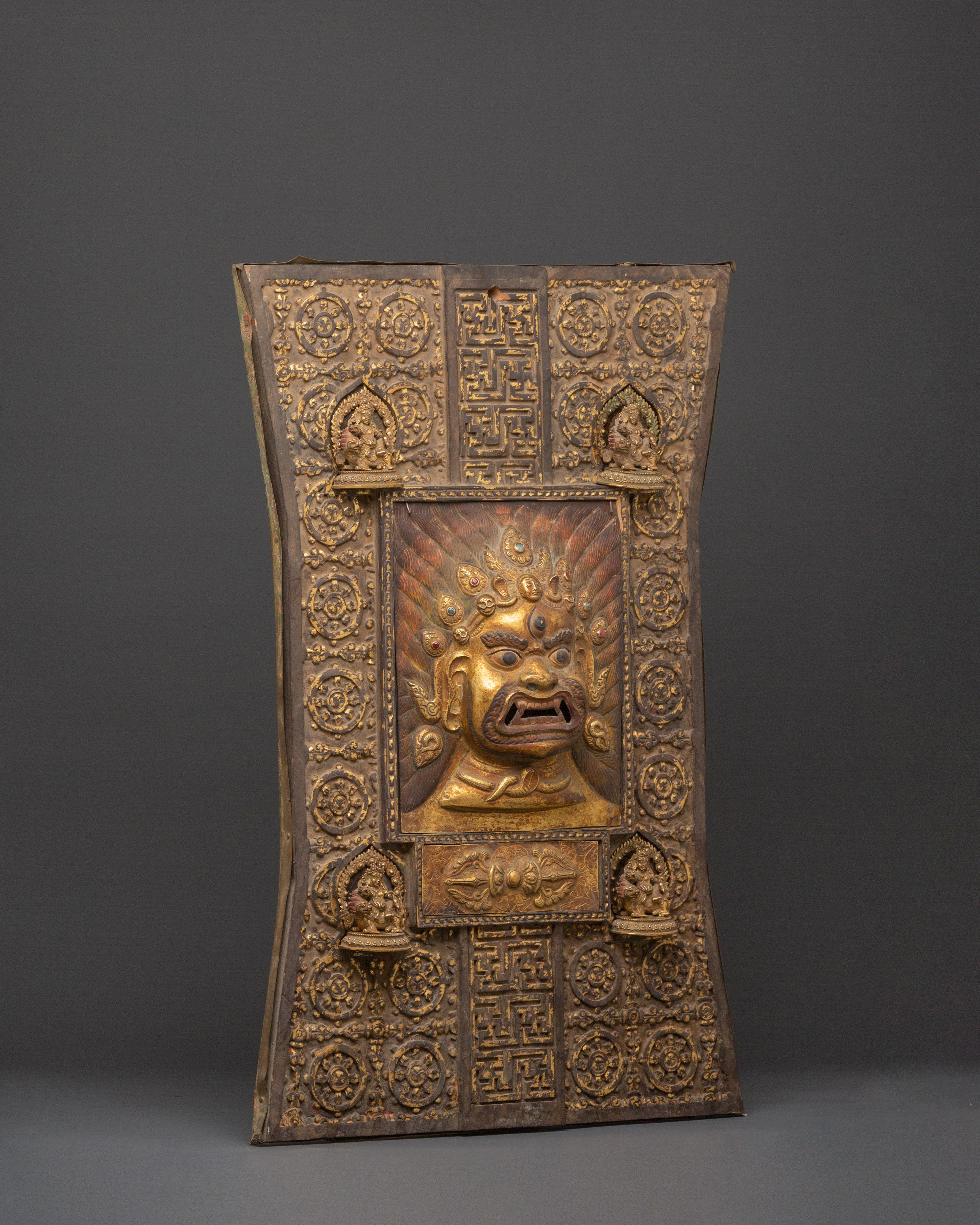 Mahakala Deity Wall Hanging with Four Deities and Vajra Design