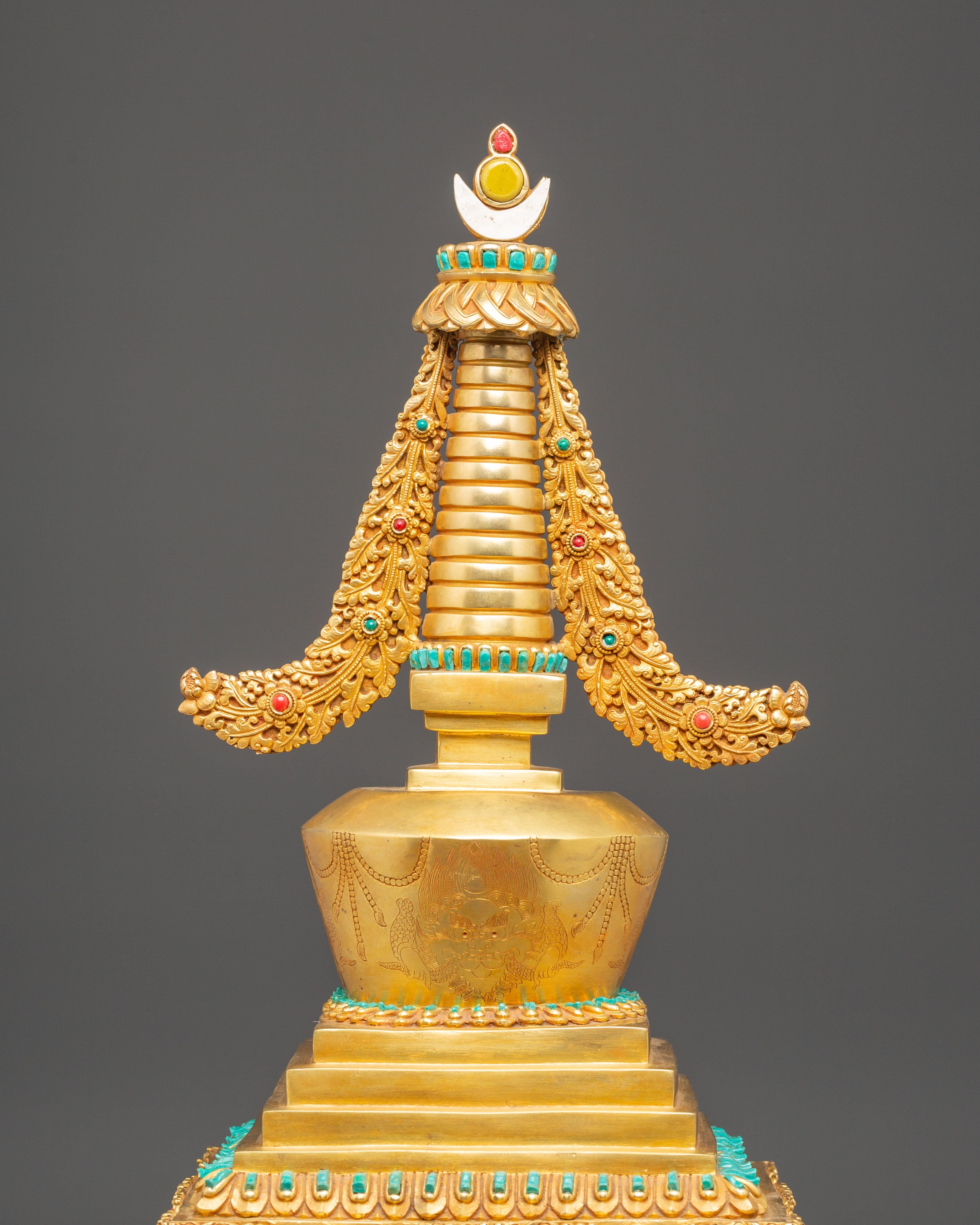 Spiritual Tibetan Buddhist Stupa | Gold Plated Sacred Monument