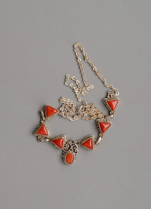 Silver and Triangle Coral Necklace | Perfect for Daily Wear