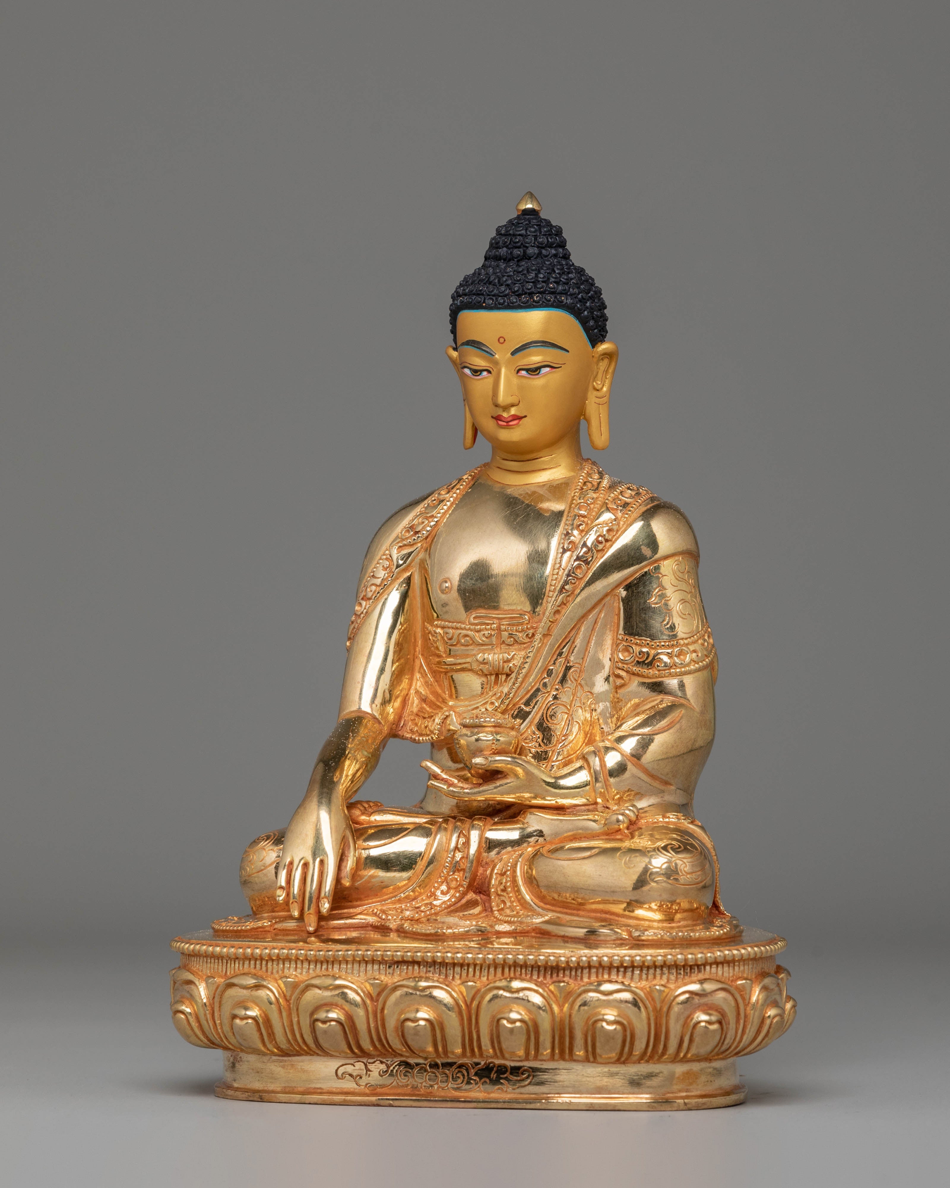 Shakyamuni Buddha Copper Statue for Decor | 24K Gold Plated Tibetan Art