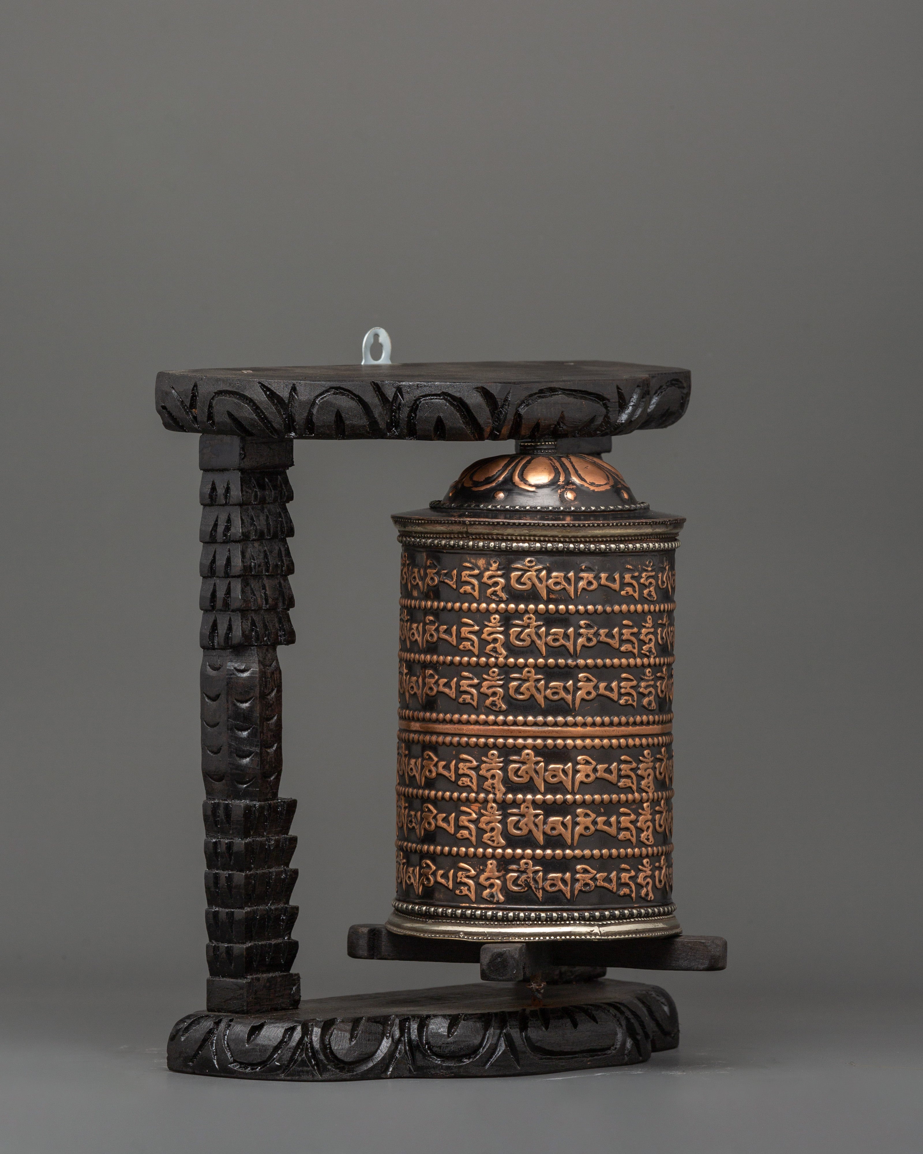 Prayer Wheel with Tibetan Mantras Carved | Meditation, Altar & Rituals Item