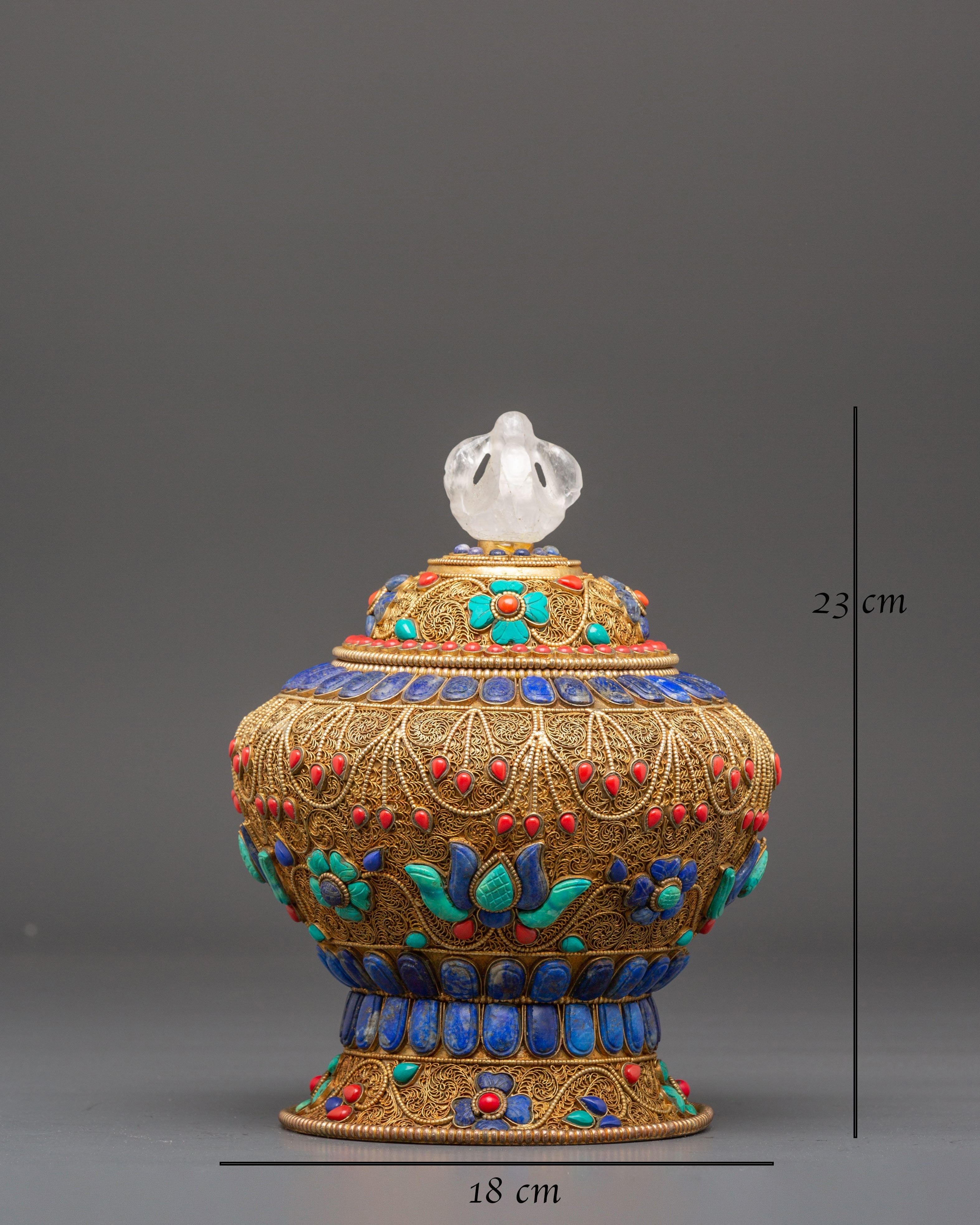 Gold Plated Rice Pot for Ritual Altar | Handcrafted Buddhist Altar Decor