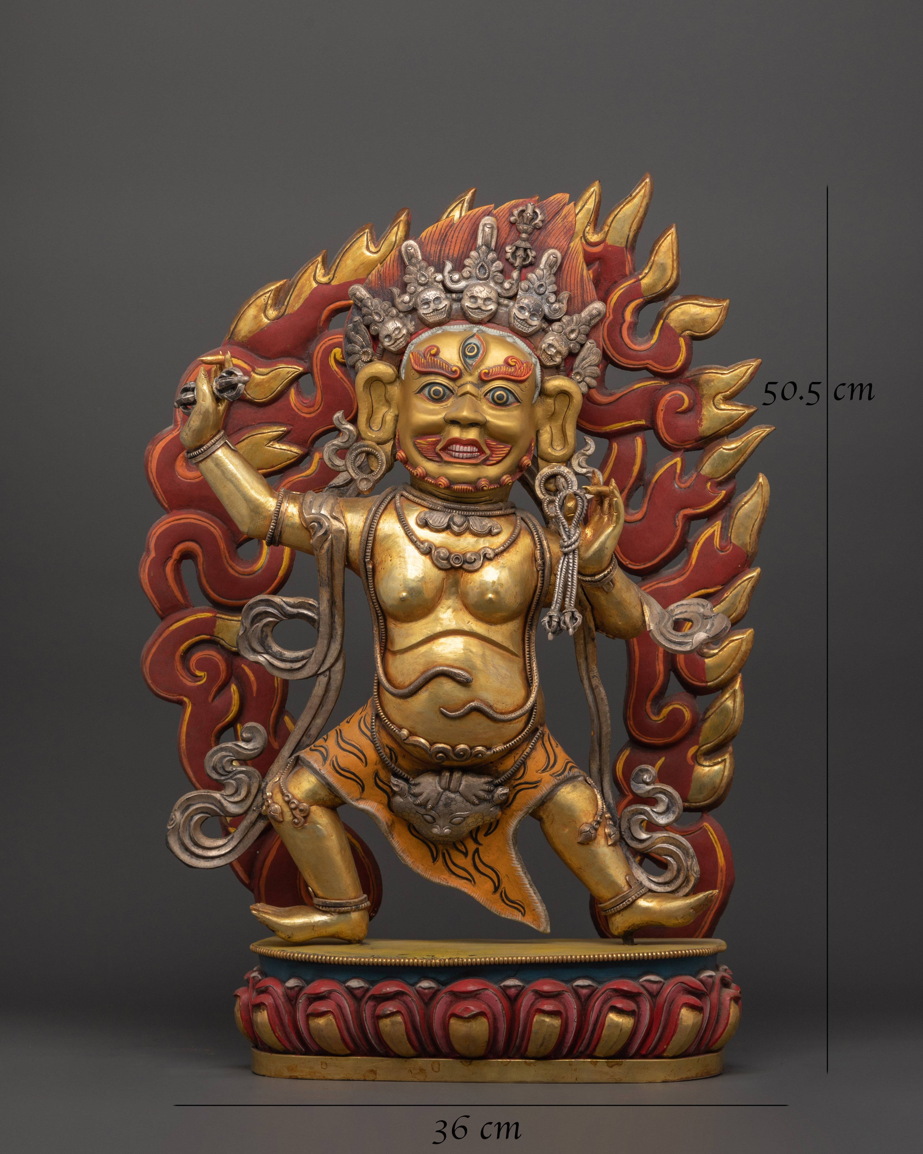 Handcrafted Vajrapani Statue | Copper Body with Gold Plating, Pure Silver & Acrylic Paint