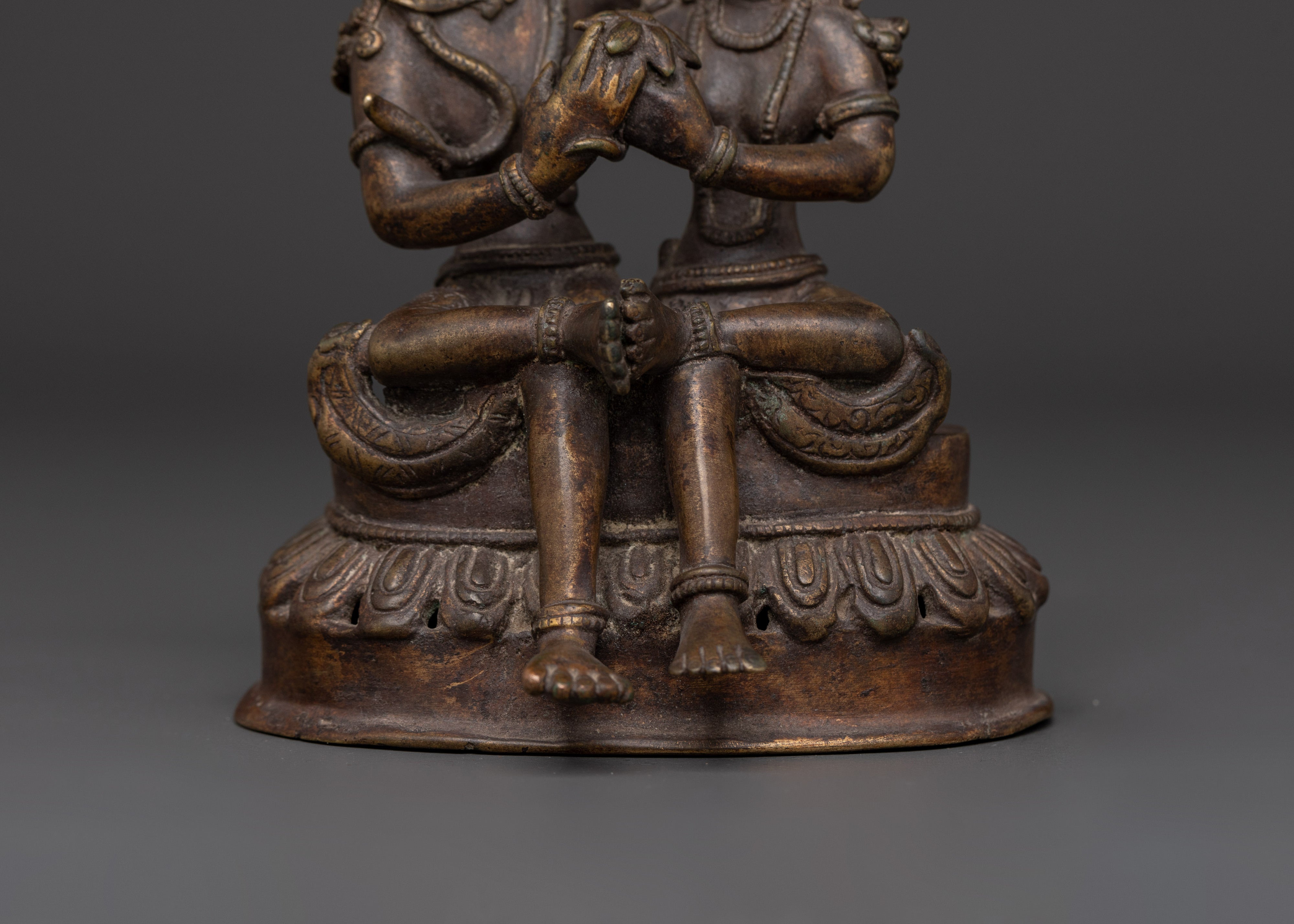 Vintage Bronze Shiva with Consort Statue for Altar & Sacred Decor