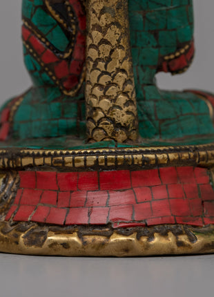 Spiritual Amoghasiddhi Buddha Statue | Coral and Turquoise Inlay