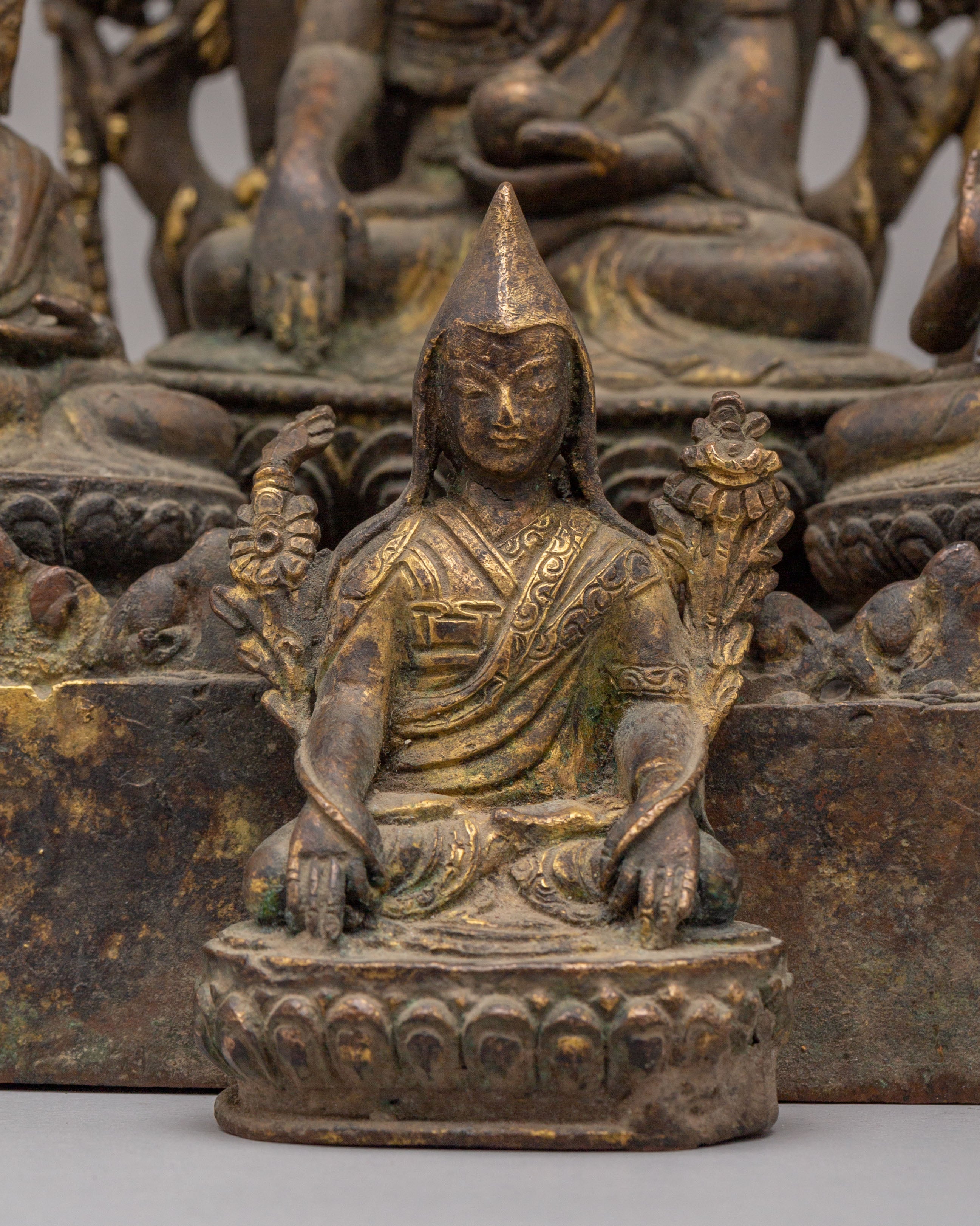 Buddha With Attendant Deities Sculpture | Sacred Altar Figure