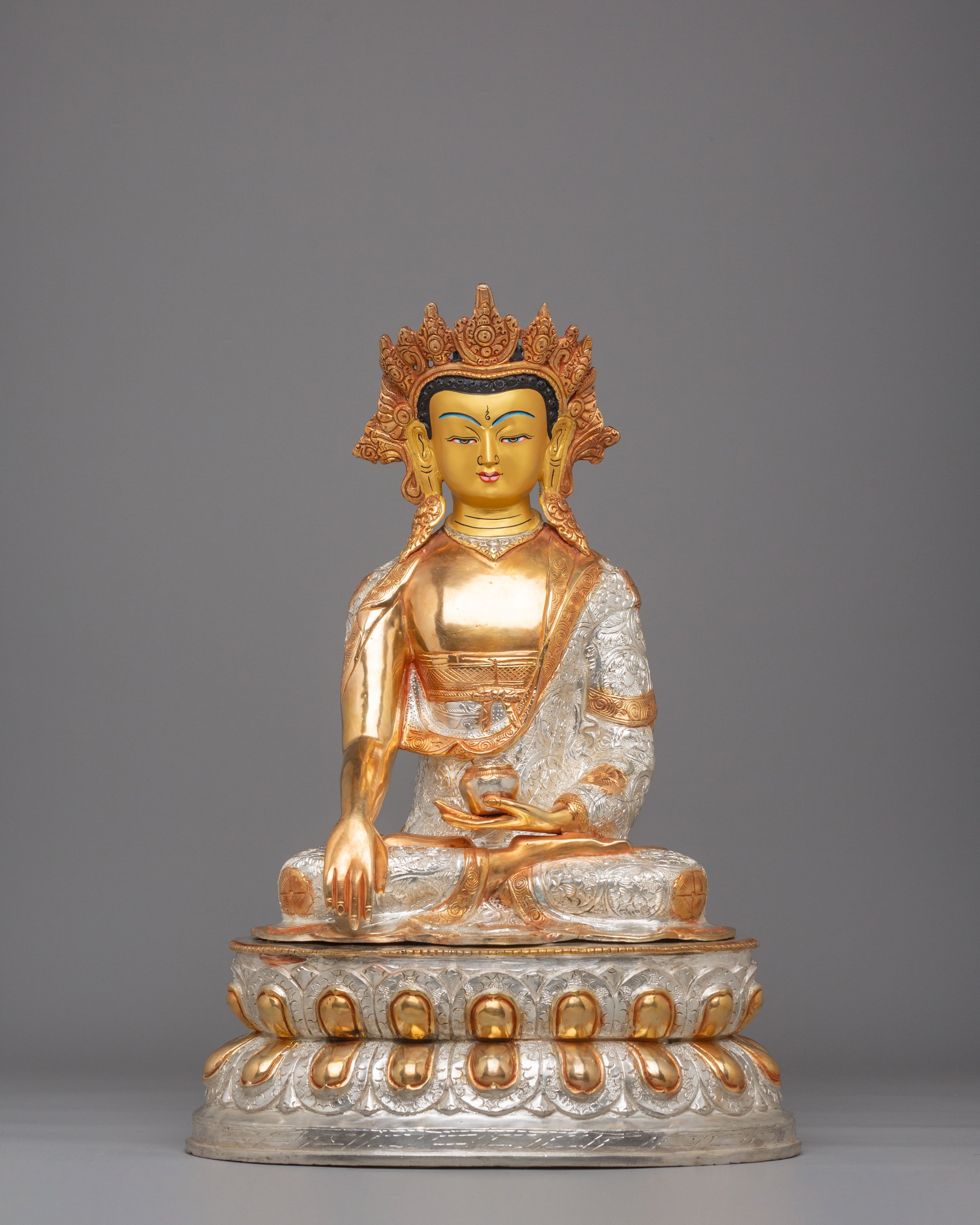 Buddhist Crown Shakyamuni Buddha Statue | Handcrafted Tibetan Deity Sculpture