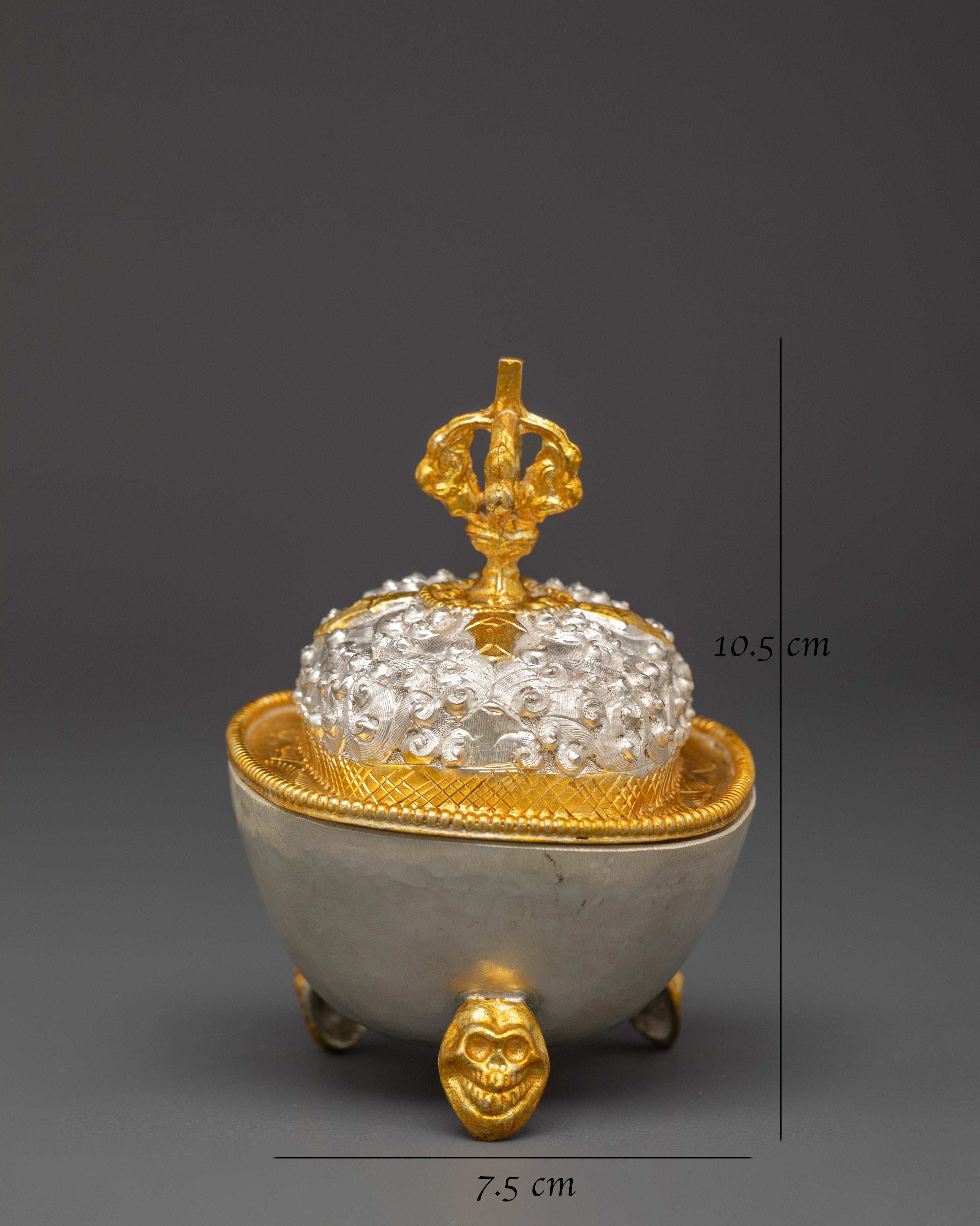 Traditional Ceremonial Kapala | Gold and Silver Plated Tibetan Ritual Vessel