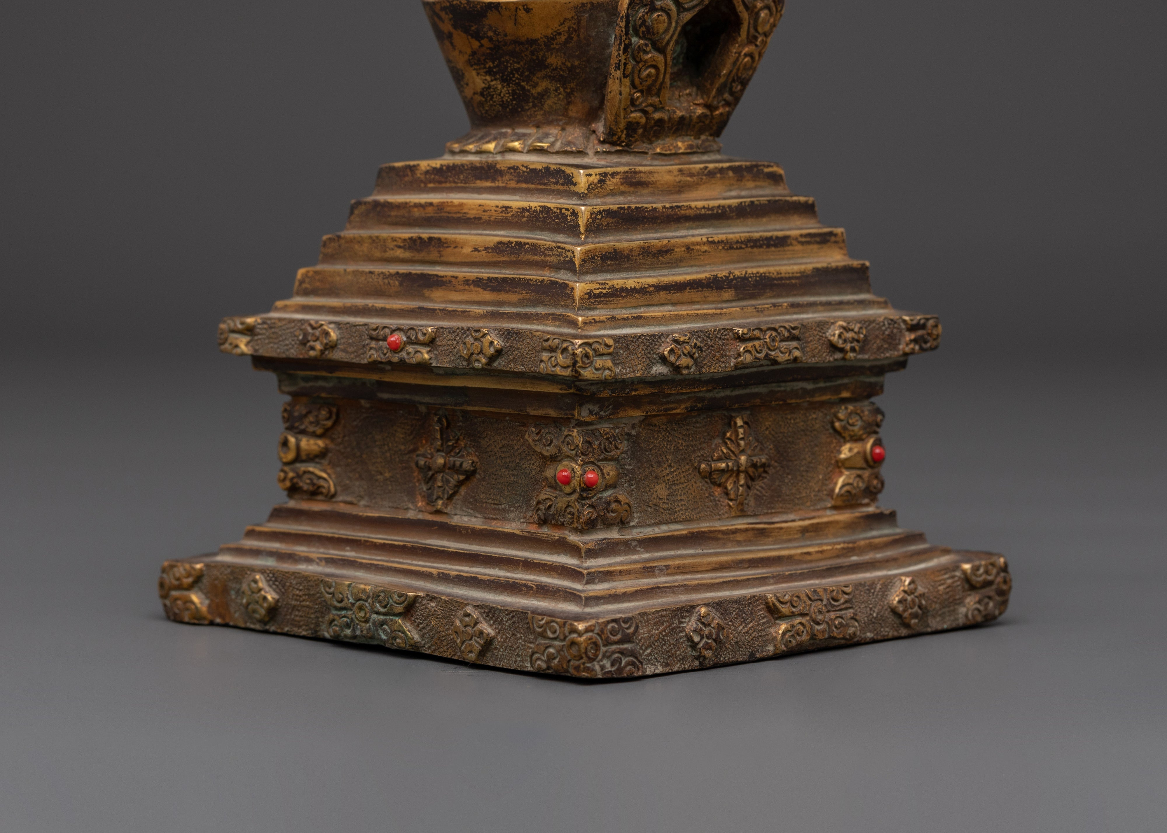 Gold Plated Himalayan Stupa |  Copper Body with Coral Stones