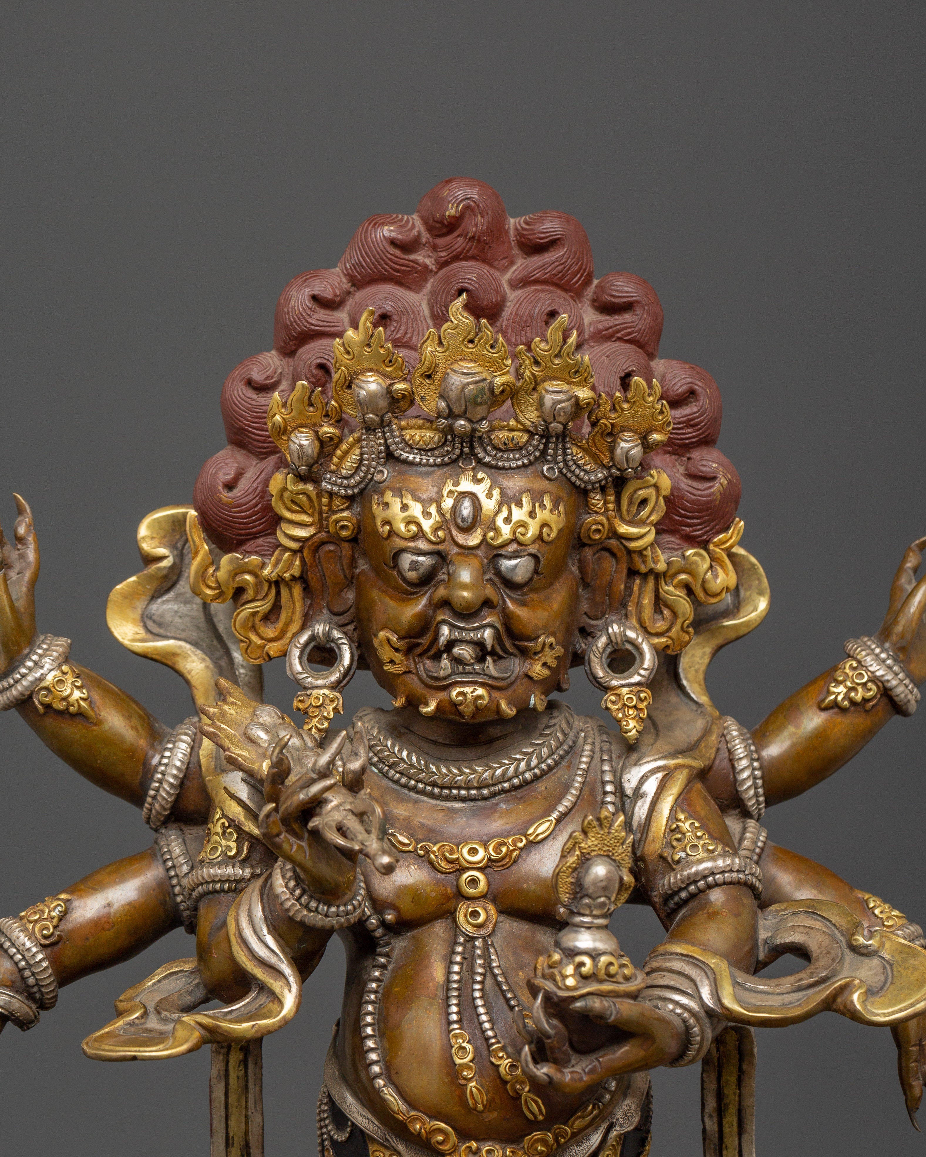 White Mahakala Wrathful Form – Tibetan Protector Deity Statue