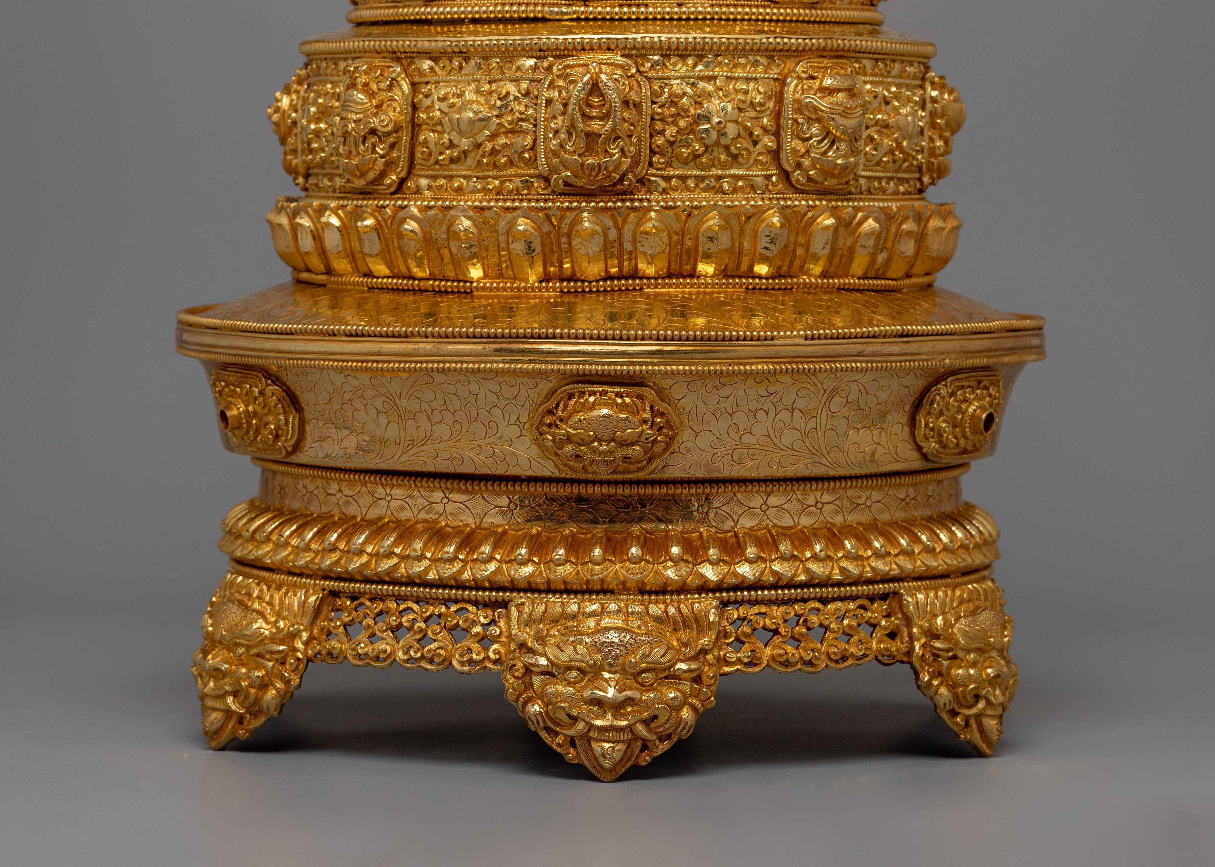 Gold-plated Stupa With a Copper Made | Spiritual Artifact, Sacred Meditation Symbol