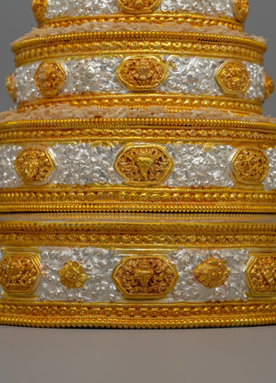Traditional Mandala Offering Set Artwork |Gold Plated Ritual Craft