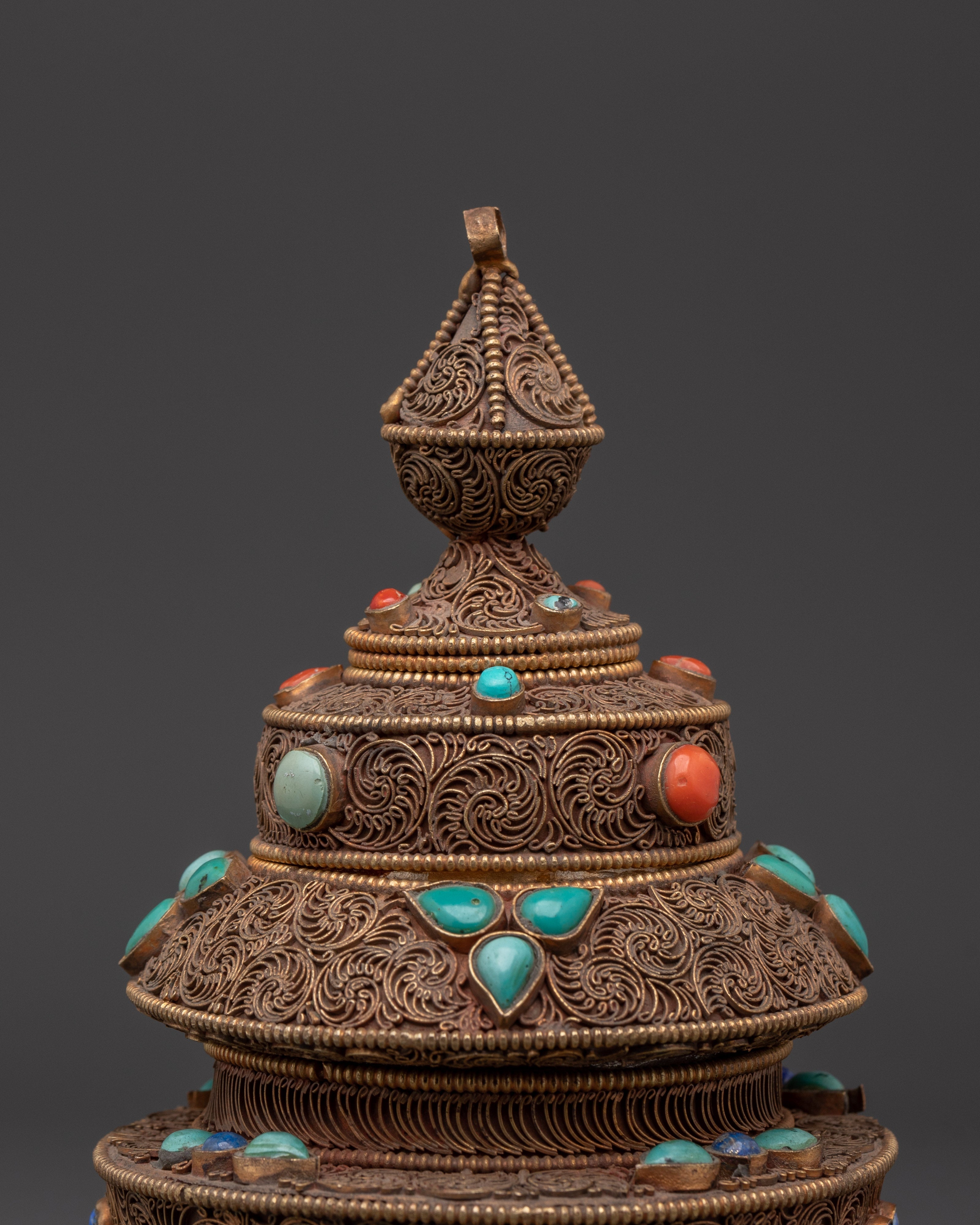 Handcrafted Tibetan Filigree Rice Pot | Copper Pot with Coral & Turquoise Inlays