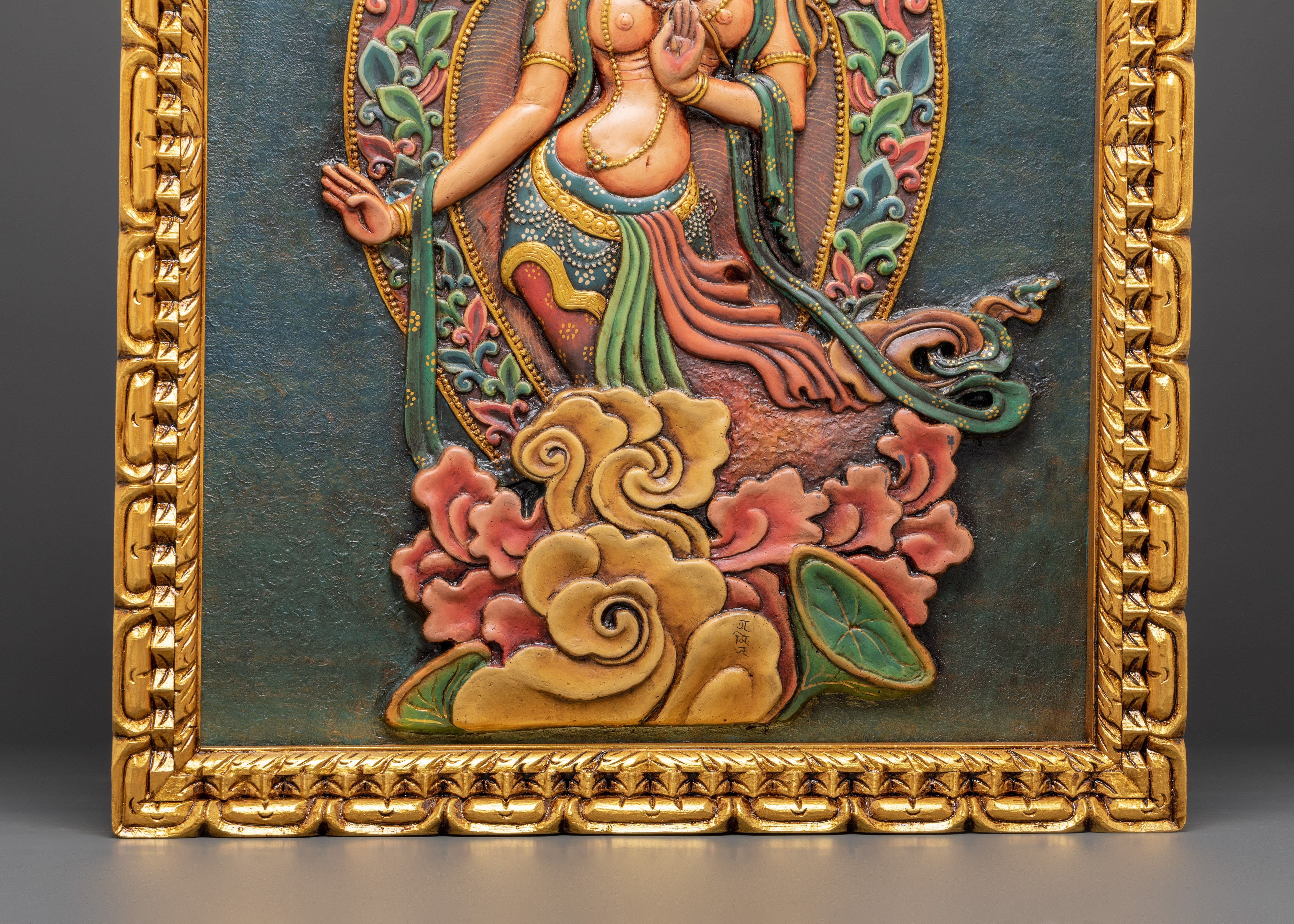 Tara Goddess Wall Hanging Relief Art | Handcrafted Tibetan Wooden Frame Decor