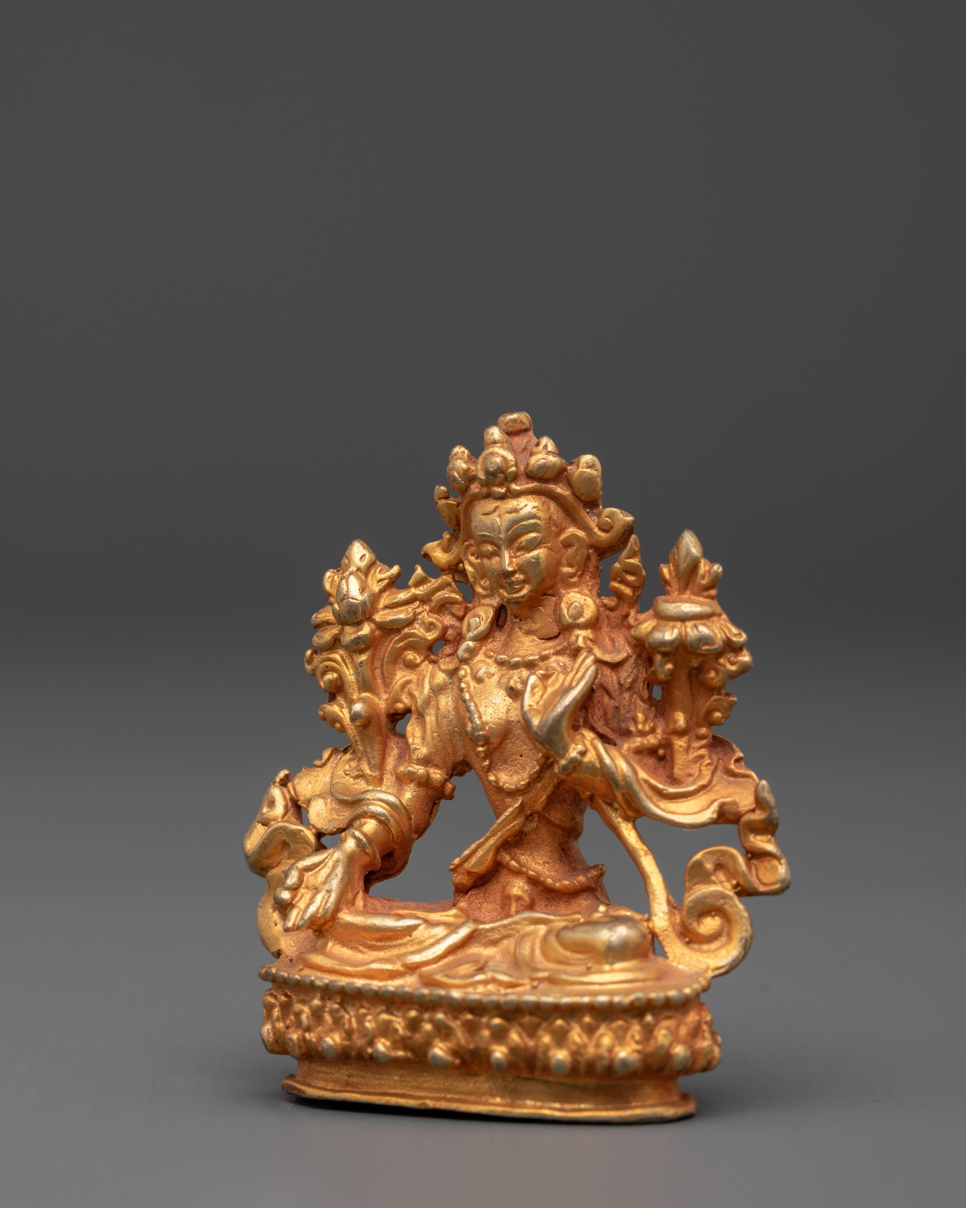 Handcrafted Drolkar Statue | Copper Gold Plated White Tara
