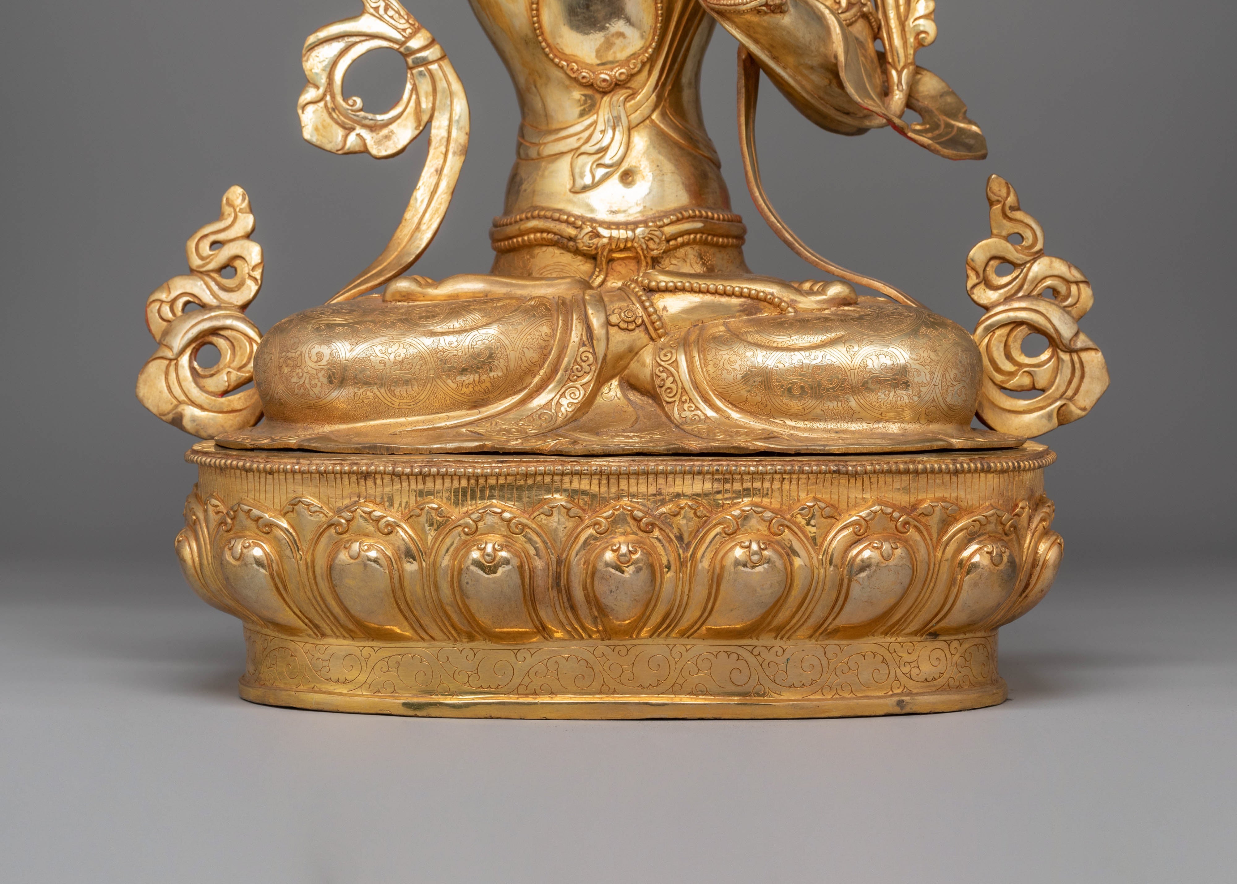 Handmade Spiritual Manjushri Statue | Gold-Plated Copper with Acrylic Color