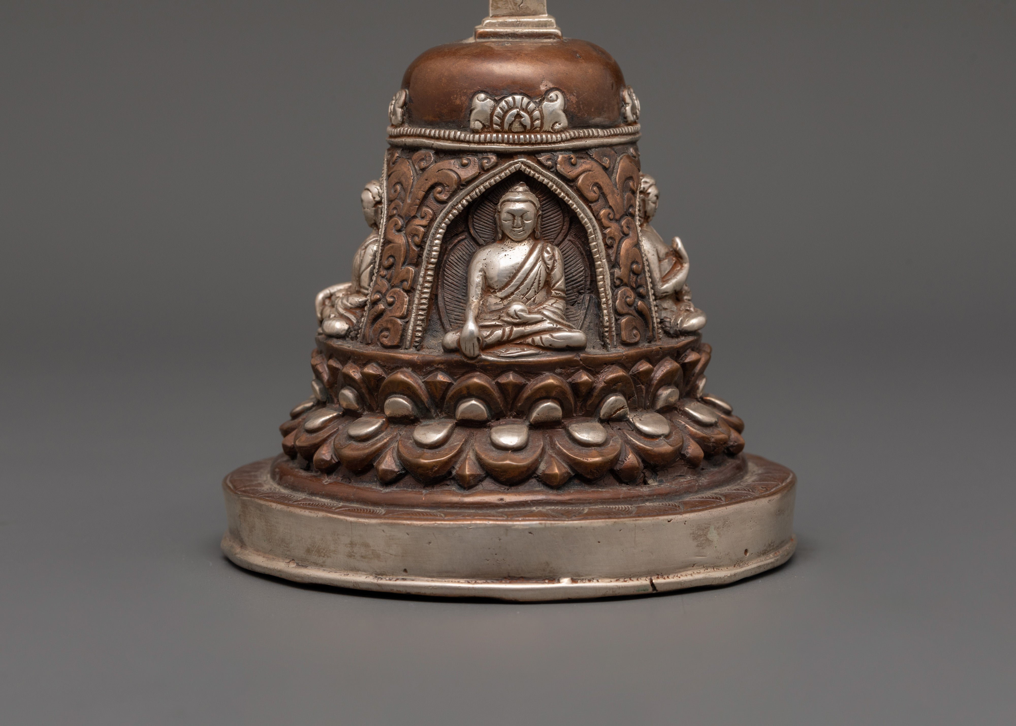 Lotus Moon Disc Engraved Buddha Stupa | Handcrafted Tibetan Stupa
