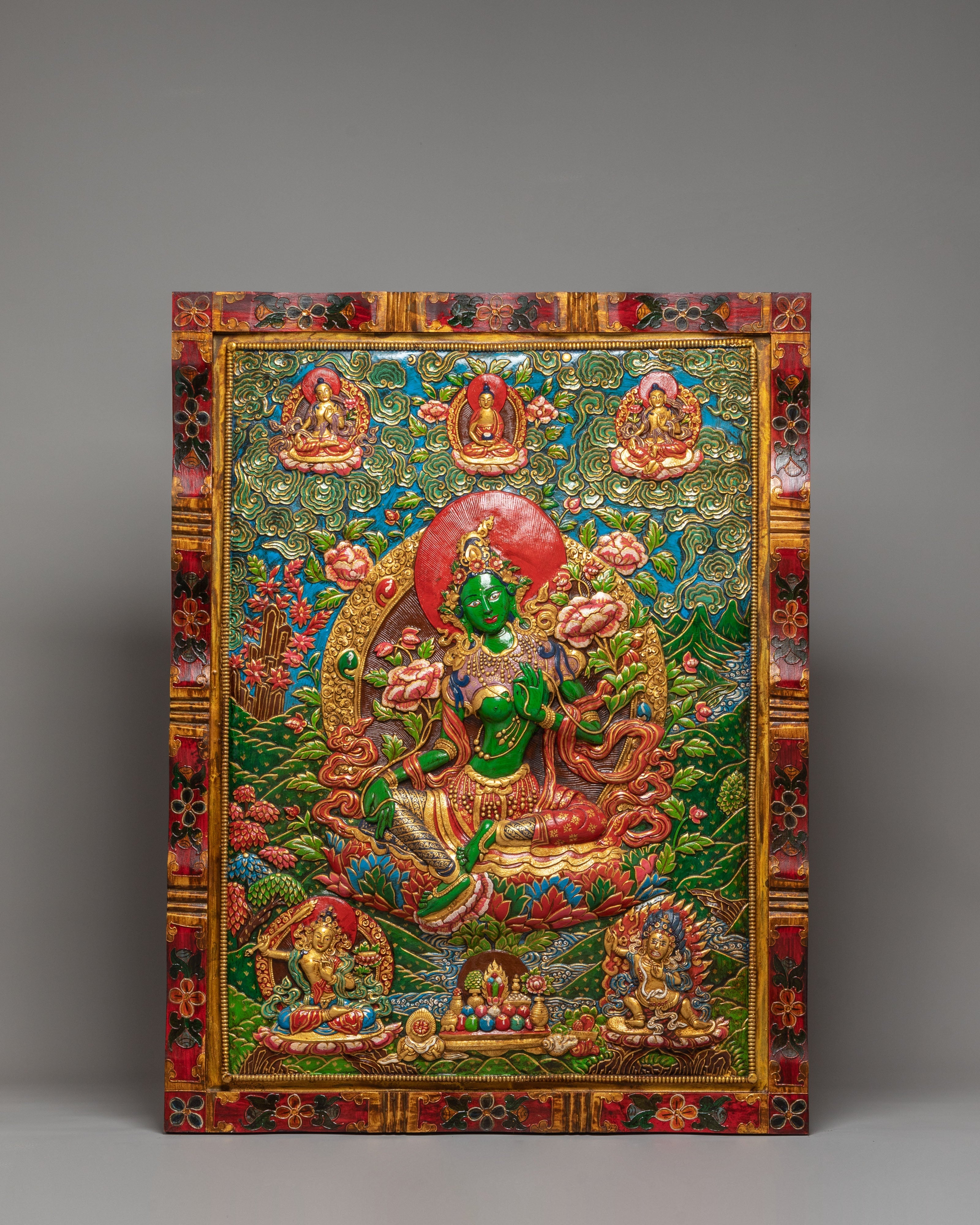 Handmade White Tara Thangka Wall Hanging | Tibetan Buddhist Goddess Art