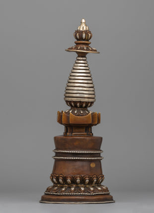 Copper Kadampa stupa with Silver-Plated 