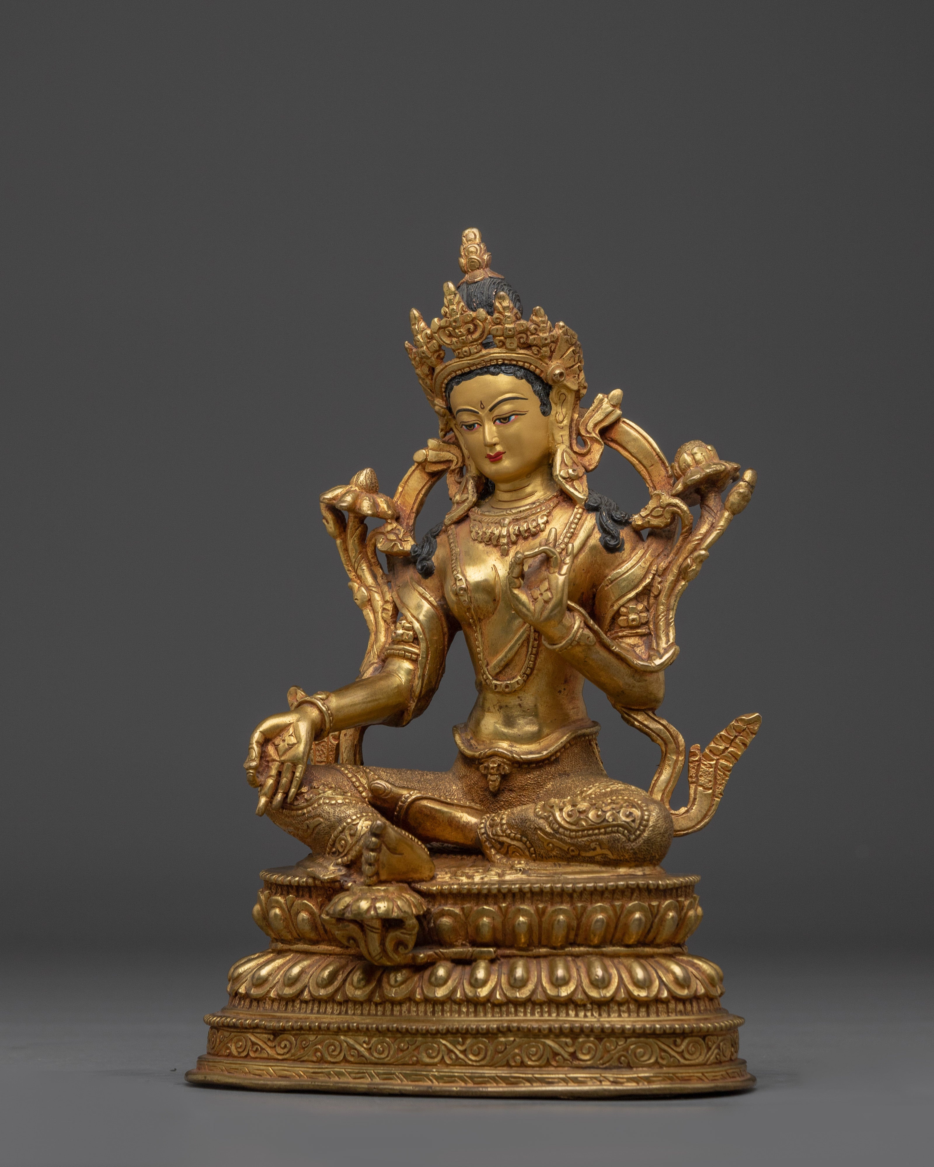 Green Tara Statue in 24K Gold Gilded | Sculpture for Protection and Compassion