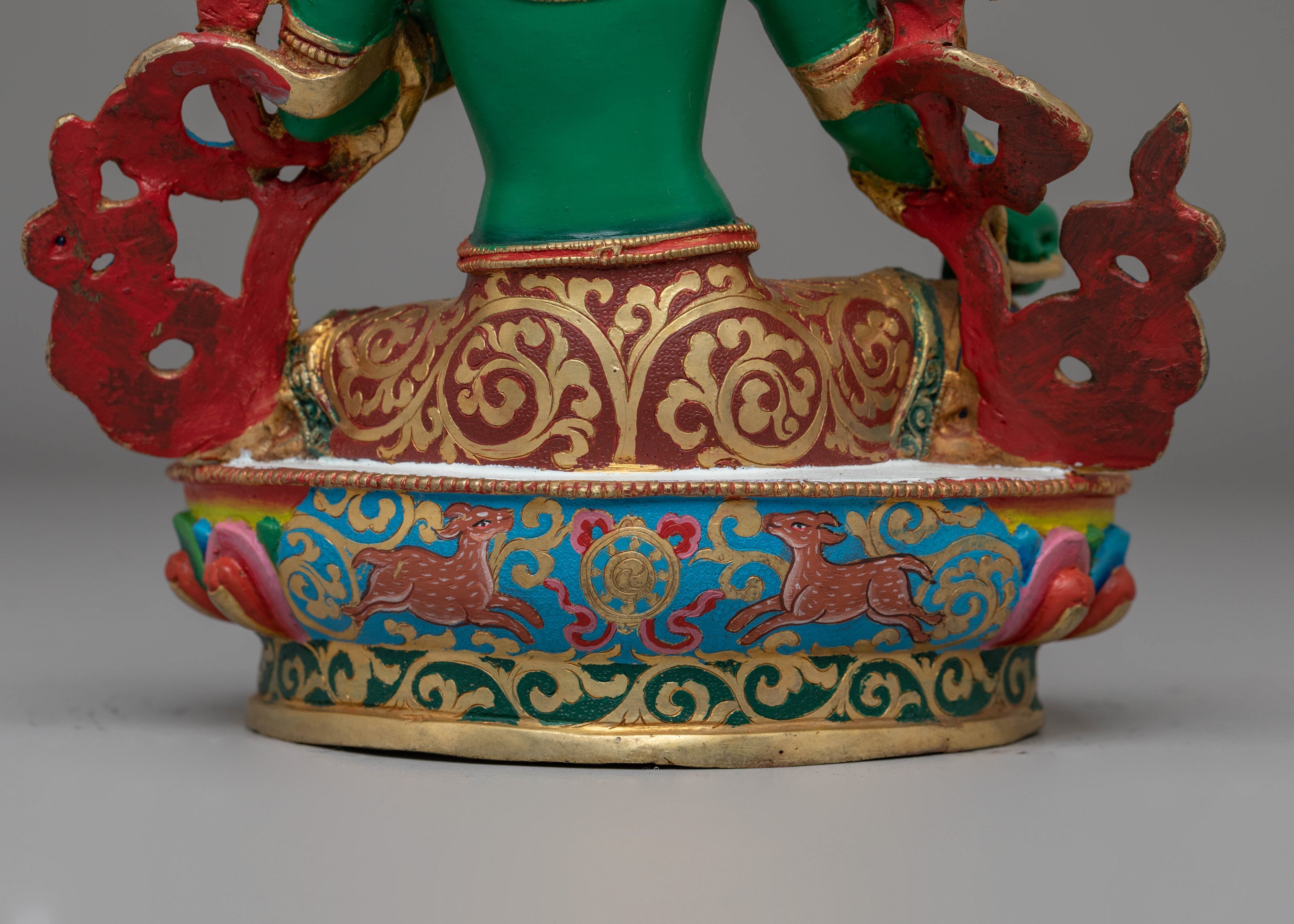 Shyama Tara Statue for Protection | Copper, Gold-Plated with Coral & Turquoise