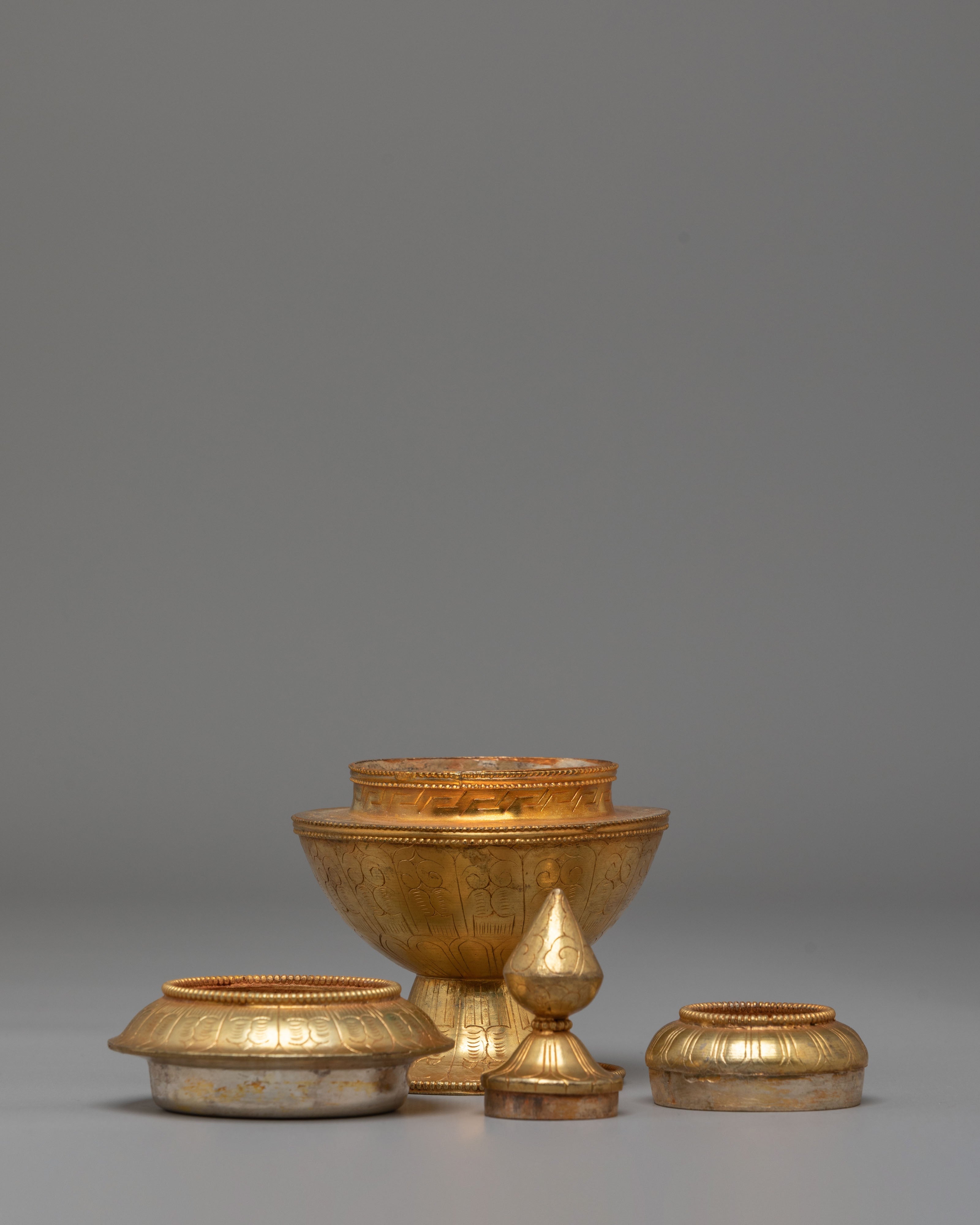 Sacred Gold-Plated Ritual Rice Pot | Handcrafted Copper Offering Vessel