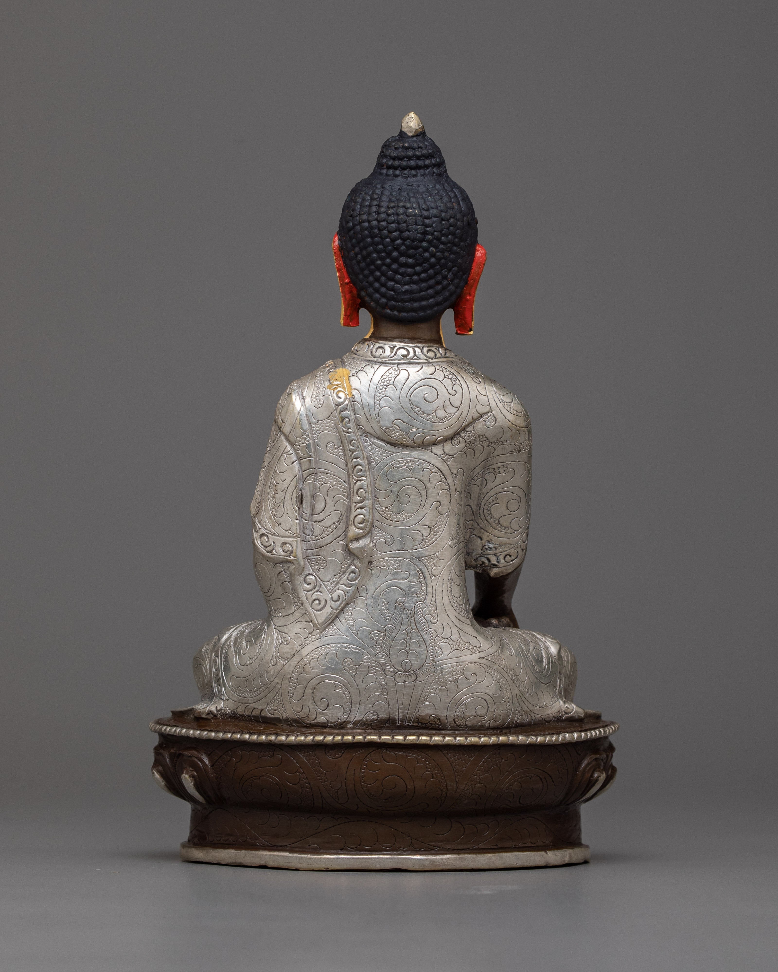 Lord Shakyamuni Buddha in Silver and Gold | Himalayan Handmade Artwork