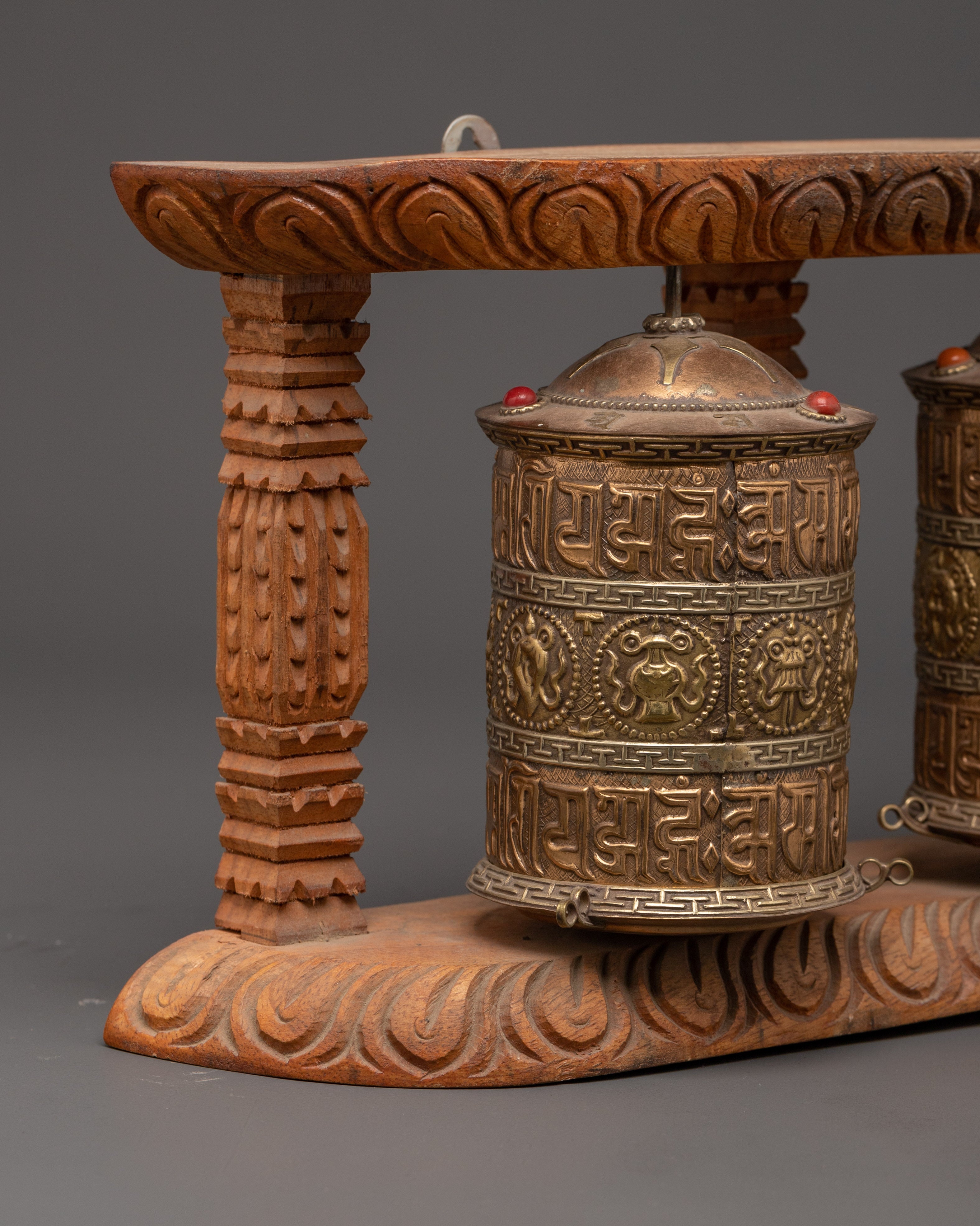 Set of 5 Handcrafted Brass Tibetan Prayer Wheels | Sacred Mantra Spinners