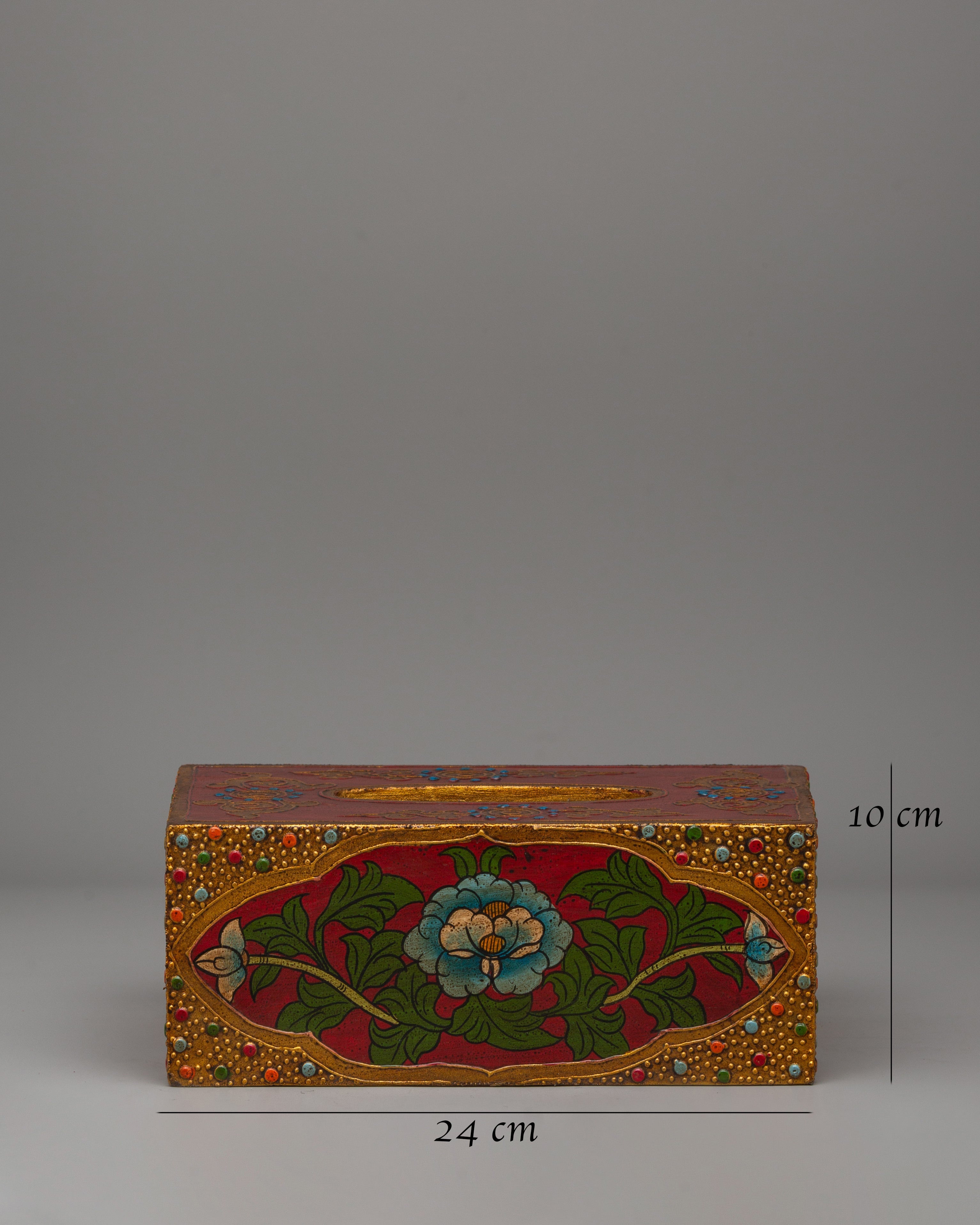 Handmade Tibetan Floral Tissue Holder | Painted Wooden Decor