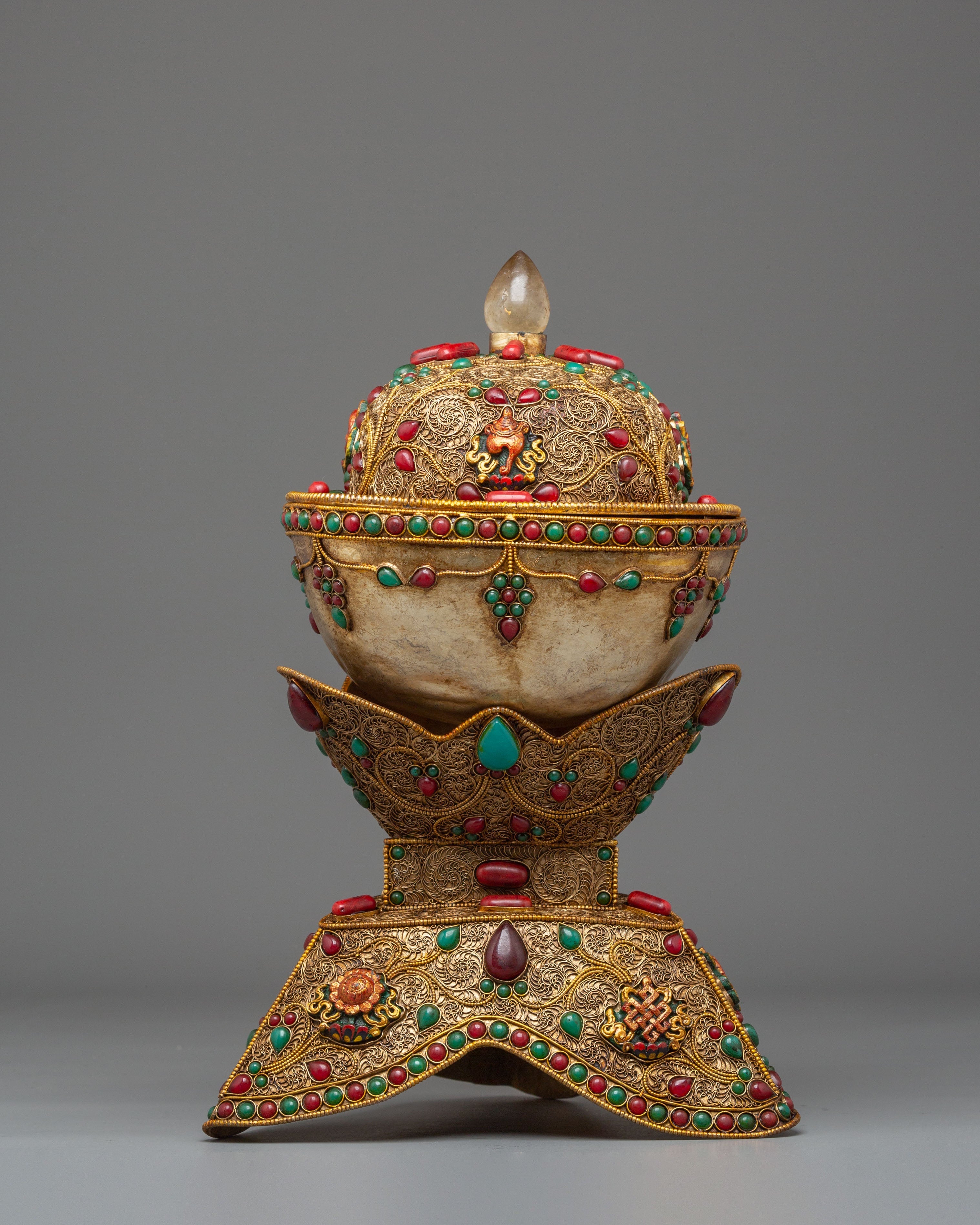 Sacred Kapala Ritual Offering Cup | Traditional Tibetan Altarware