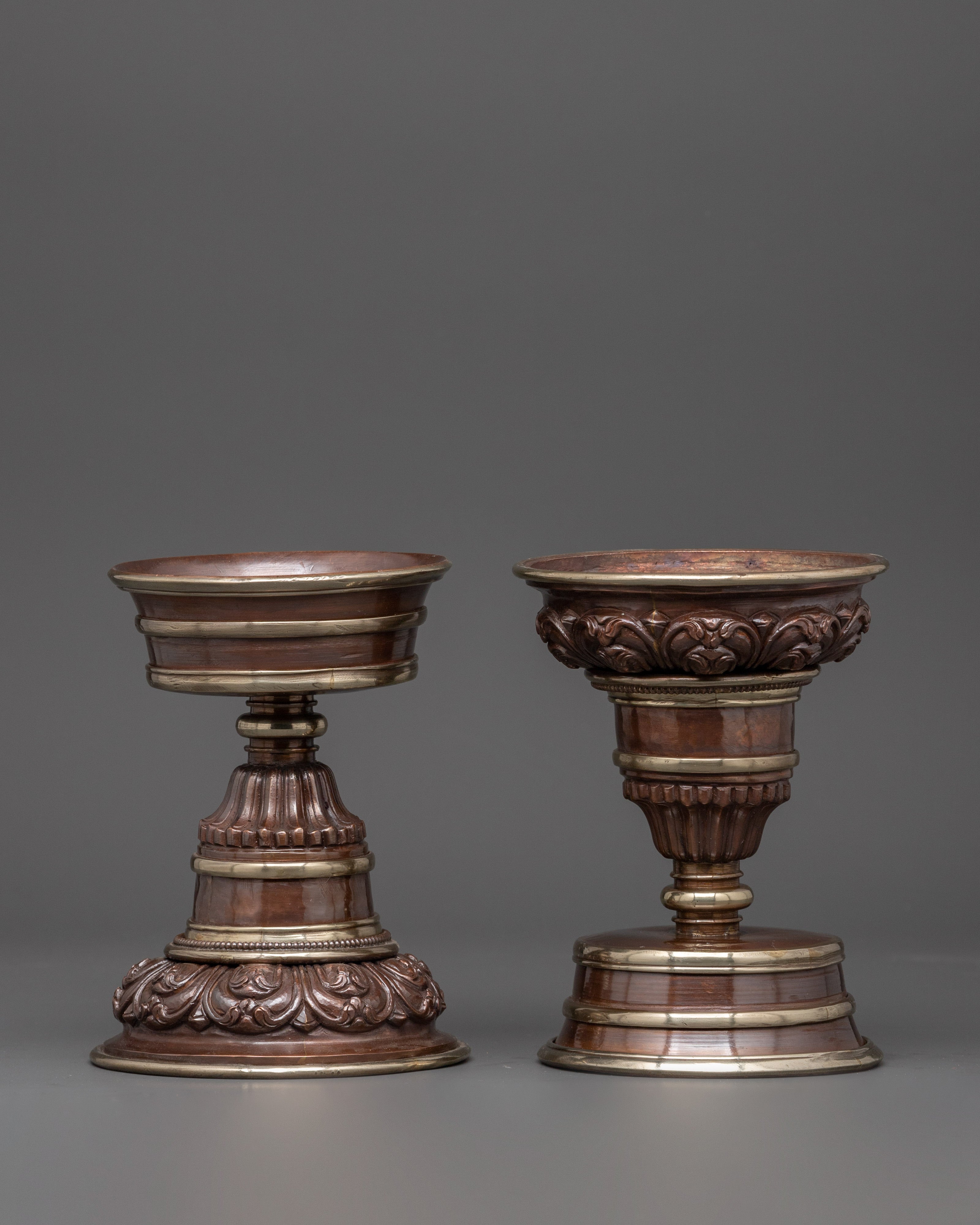 Oxidized Copper Butter Lamp Set | Tibetan Buddhist Ritual Light Offering Bowl