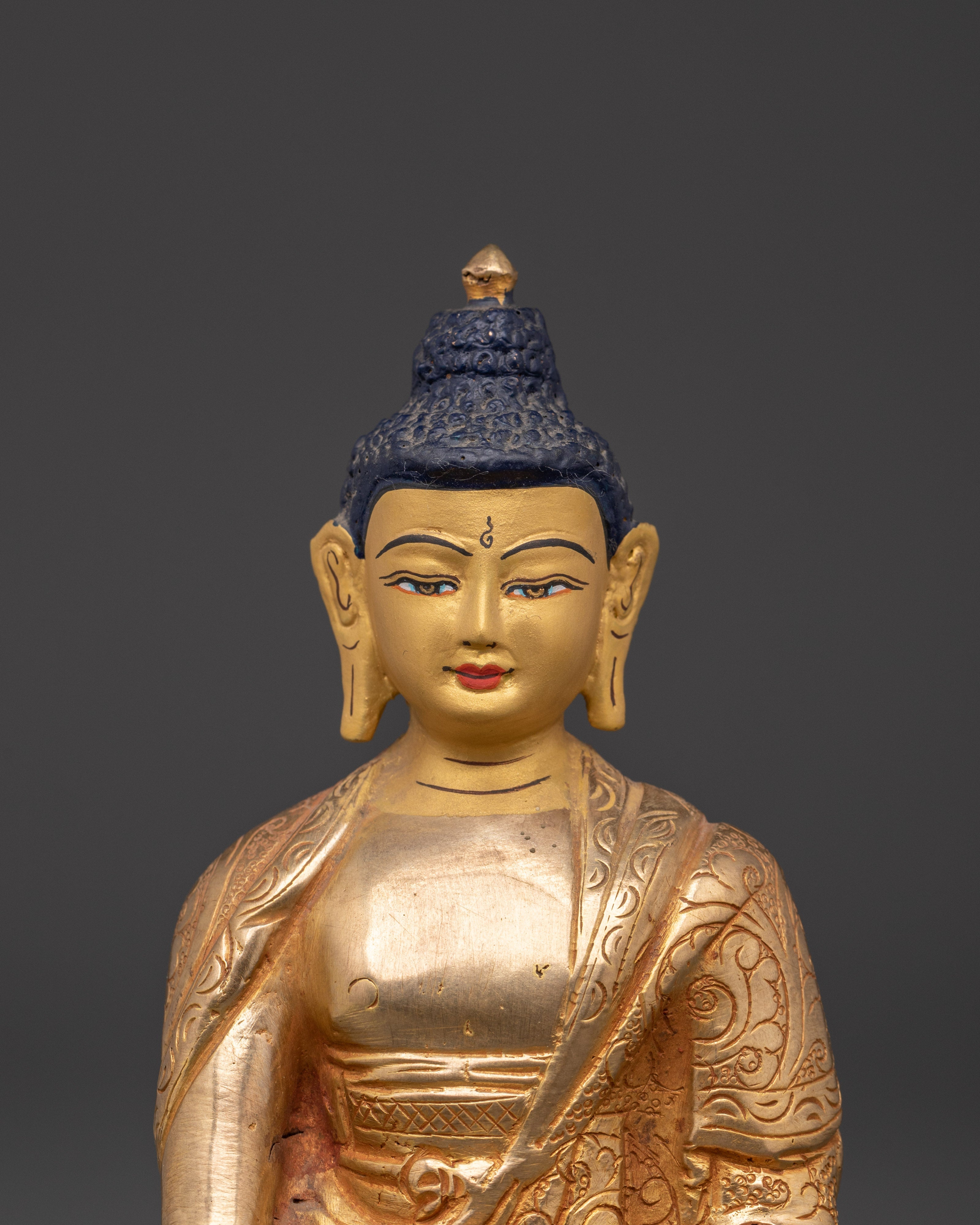 Handmade Shakyamuni Buddha Statue | Gold Plated Copper Buddha Figurine