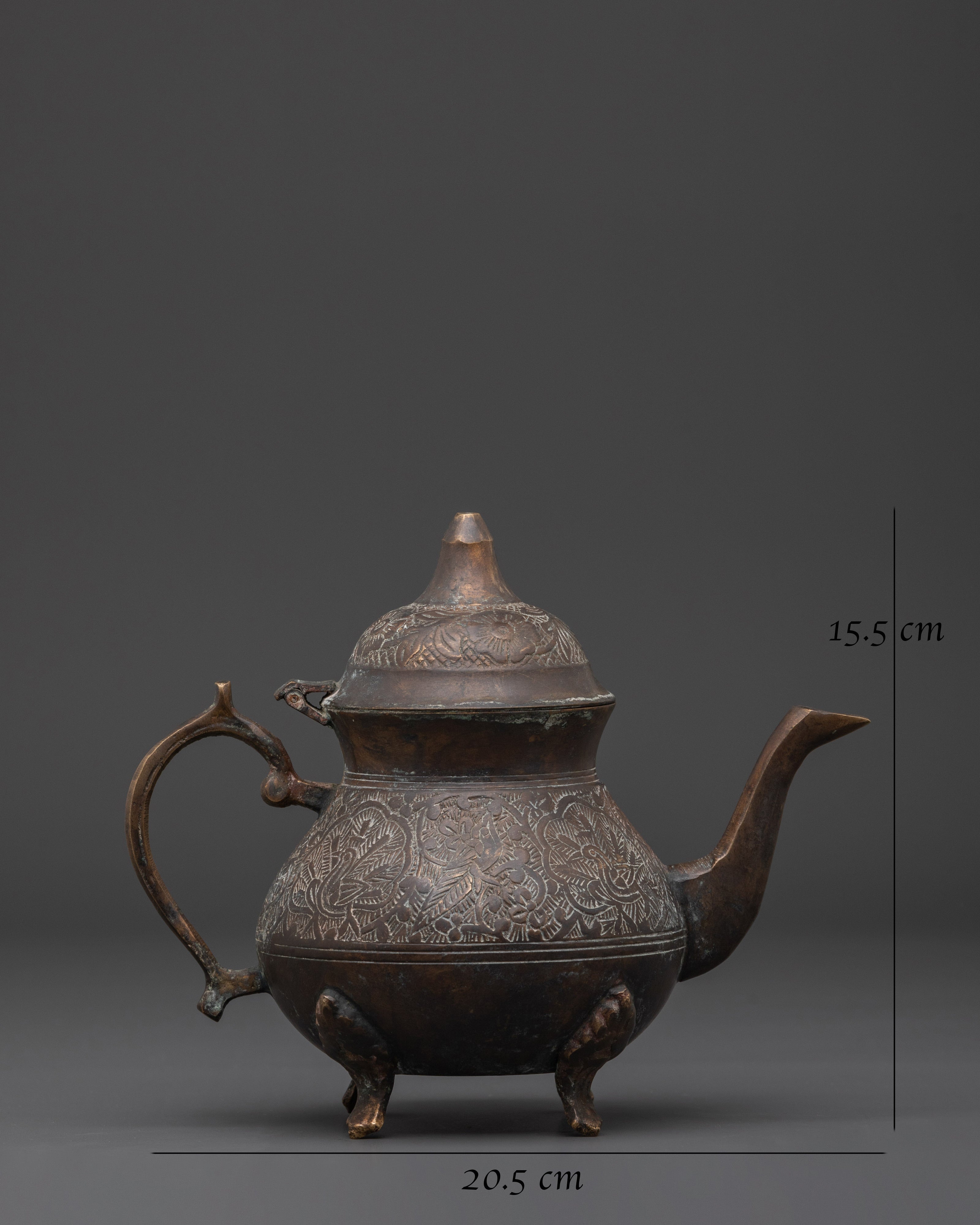 Copper Crafted Tea Pot |Tea Pot with Hand Carved Peacock Design