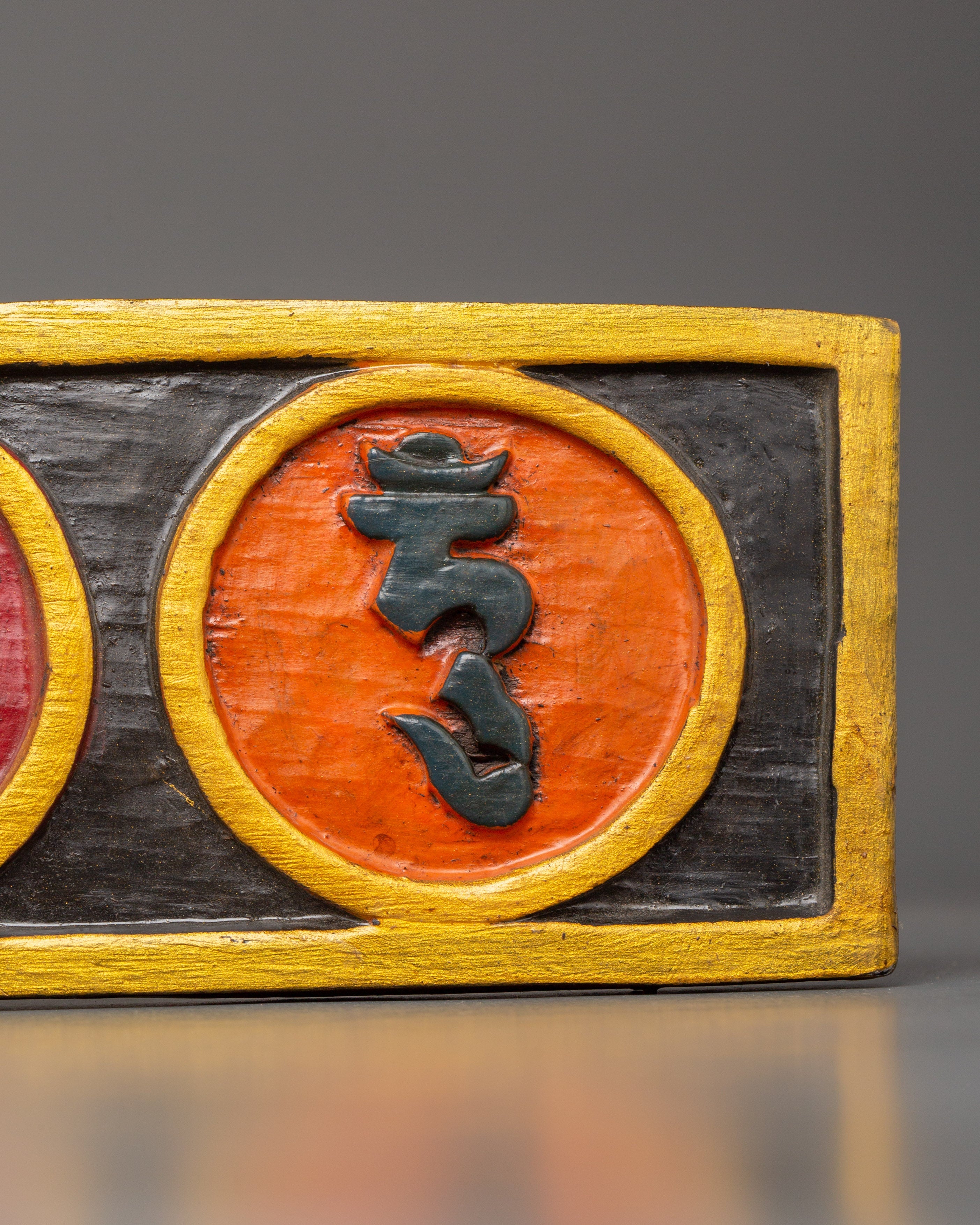 Tibetan Mantra Wall Hanging in Wood | Hand-Painted Sacred Art