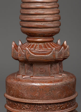 Oxidized Copper Stupa | Buddhist Shrine Artifact
